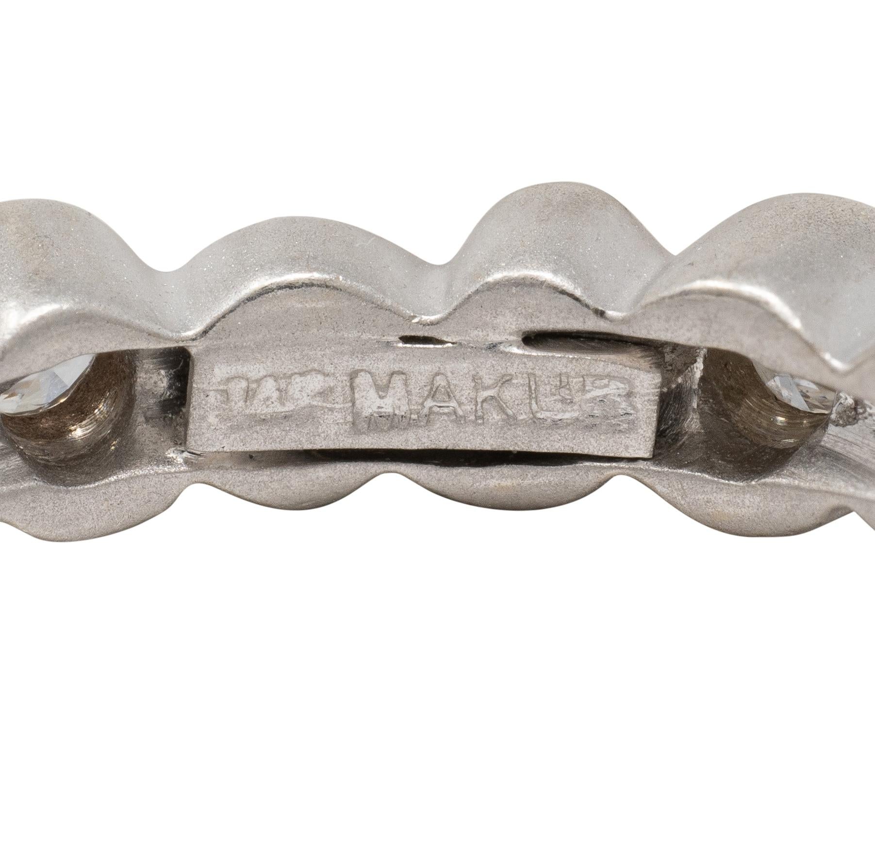 1990's Diamond 14 Karat White Gold Vintage Scrolling Bezel Band Ring