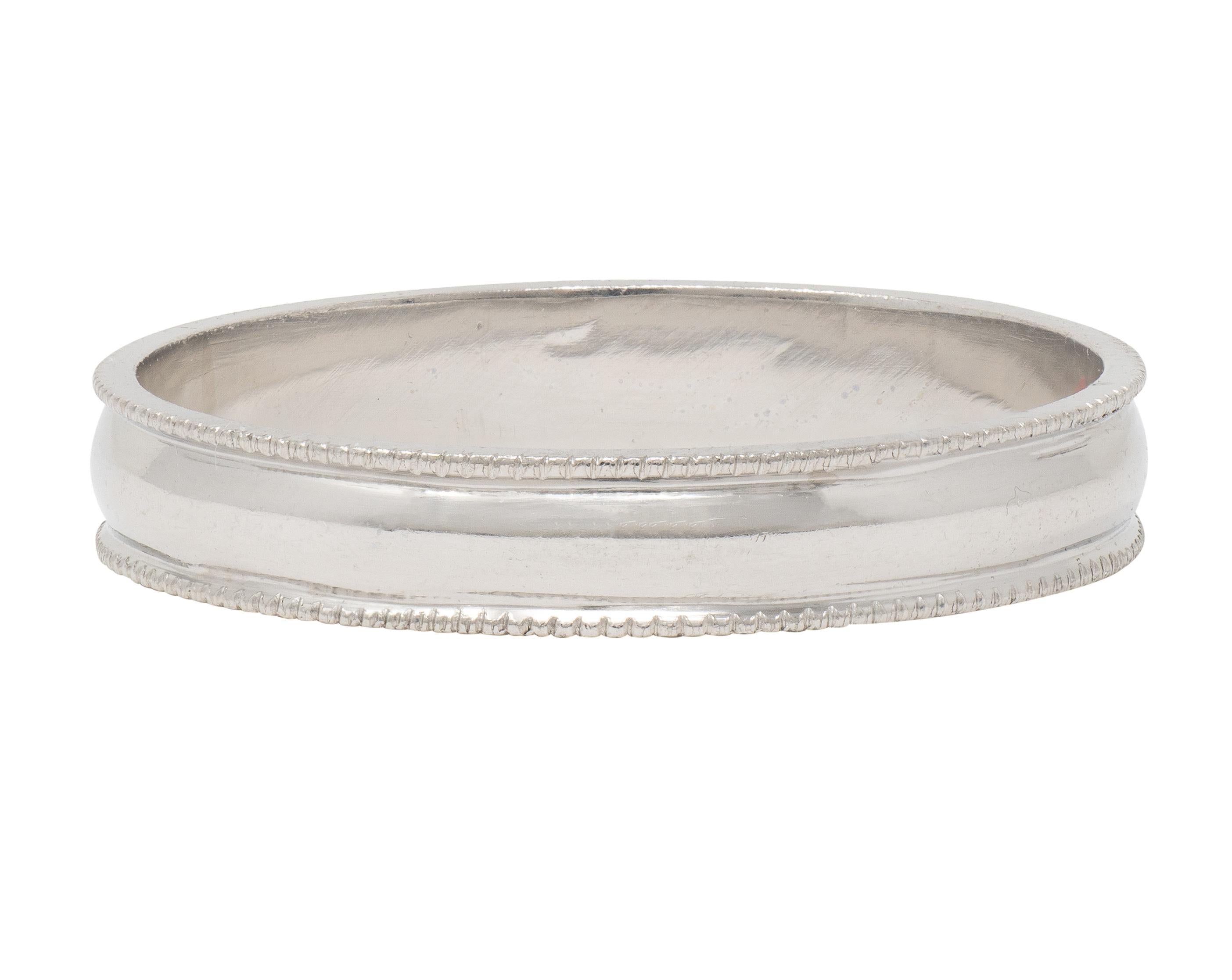 Retro Platinum Vintage Milgrain Wedding Band Ring