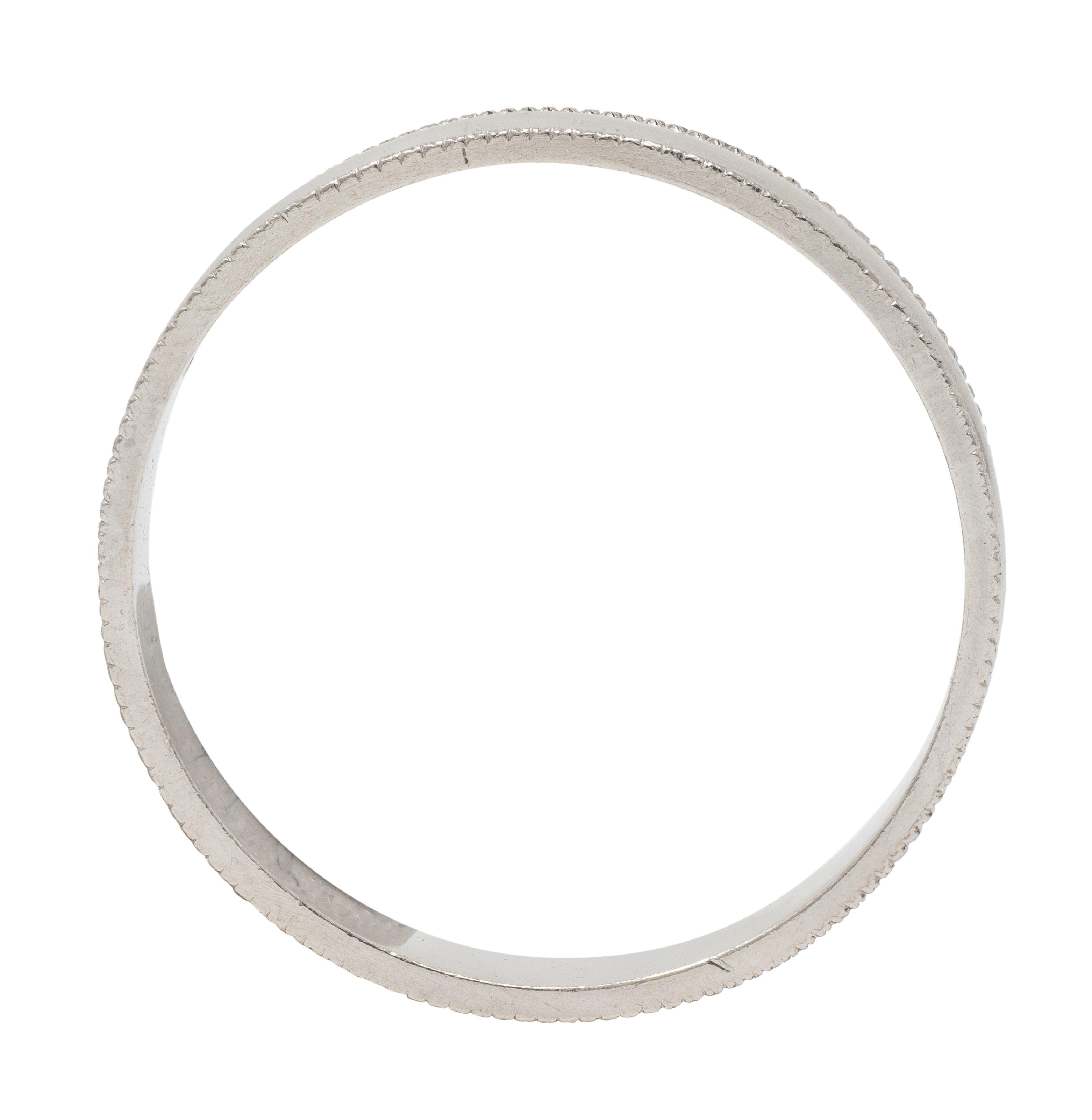 Retro Platinum Vintage Milgrain Wedding Band Ring