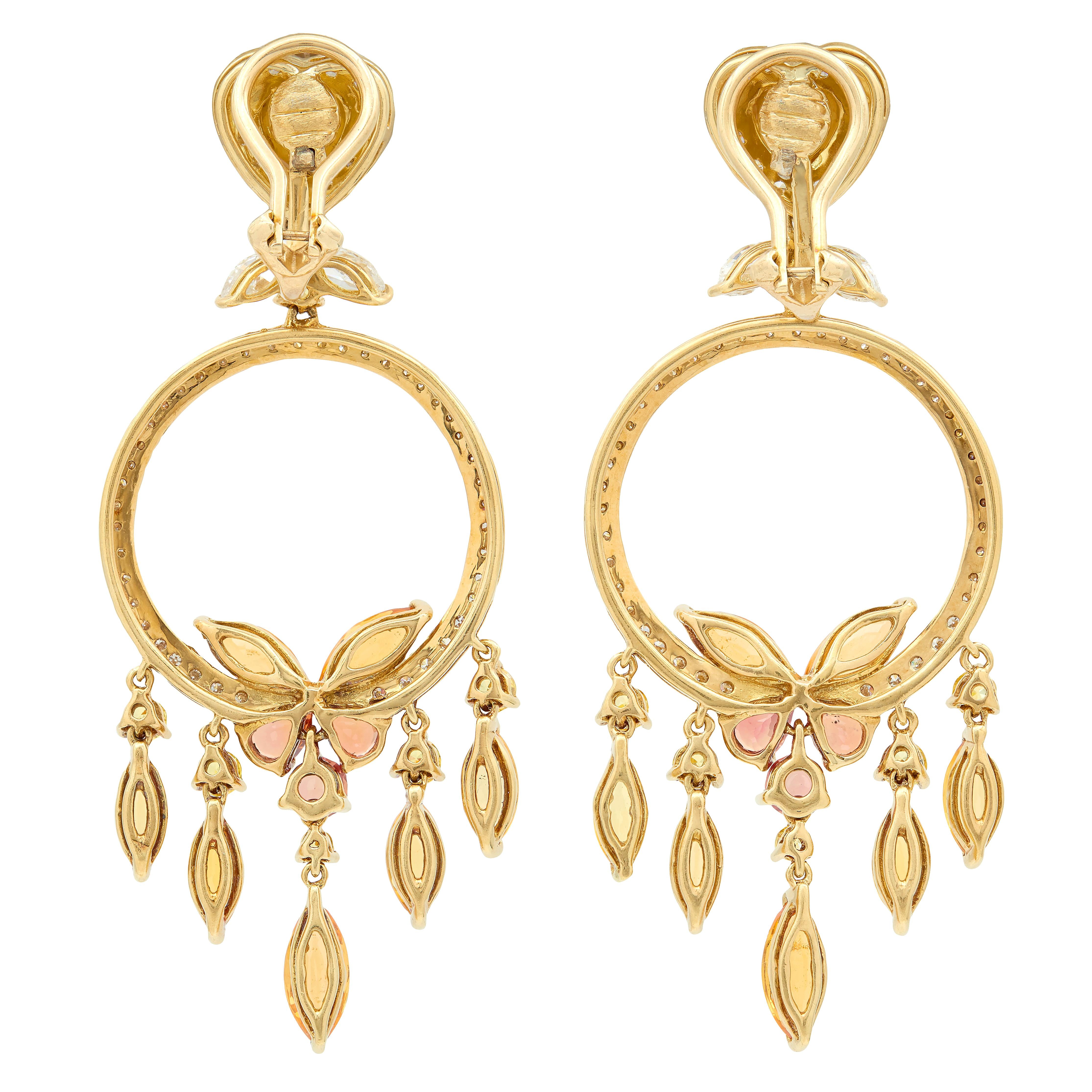 Contemporary Sapphire Diamond 18K Gold Butterfly Chandelier Drop Earrings