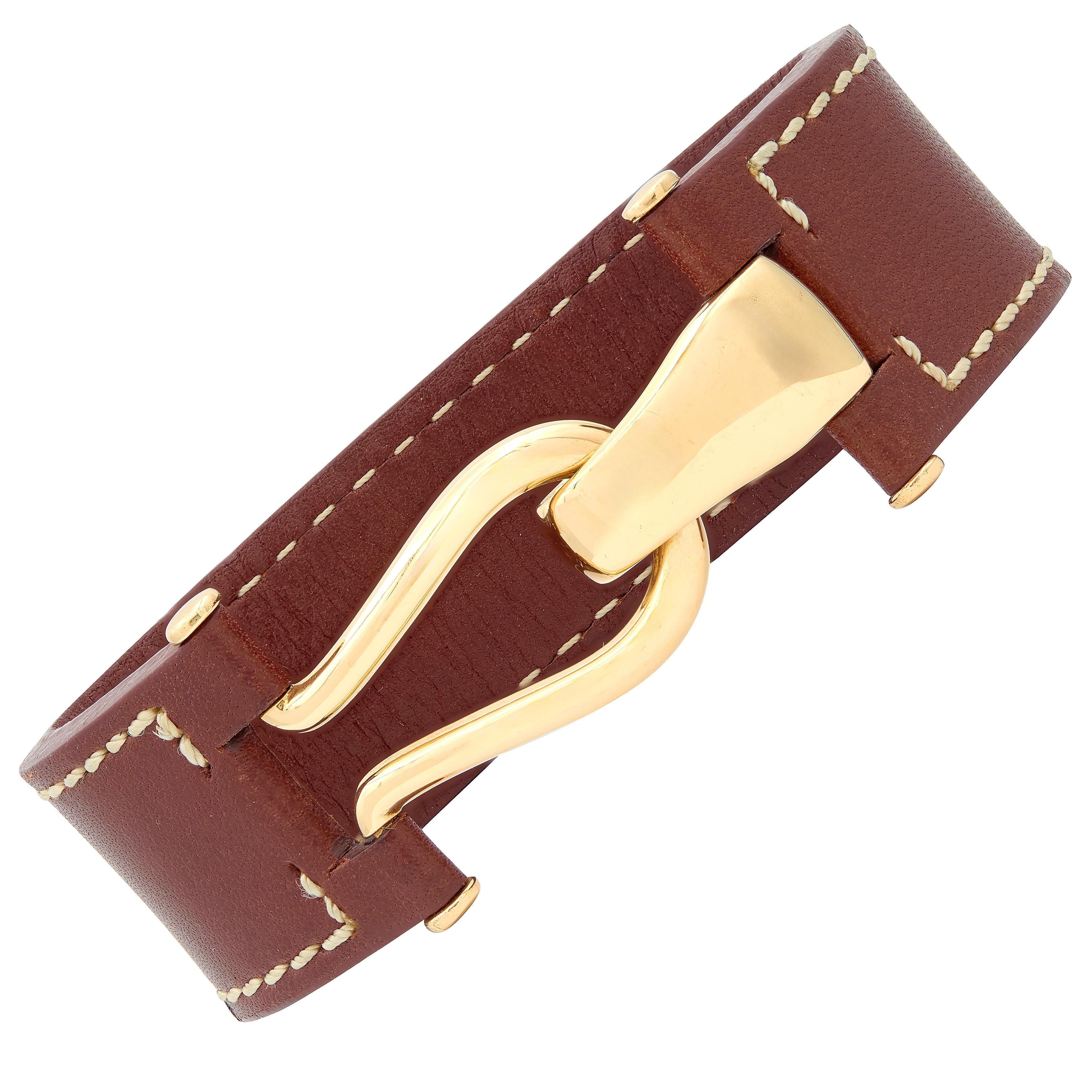 Tiffany & Co. Paloma Picasso 18 Karat Yellow Gold Vintage Leather Bracelet