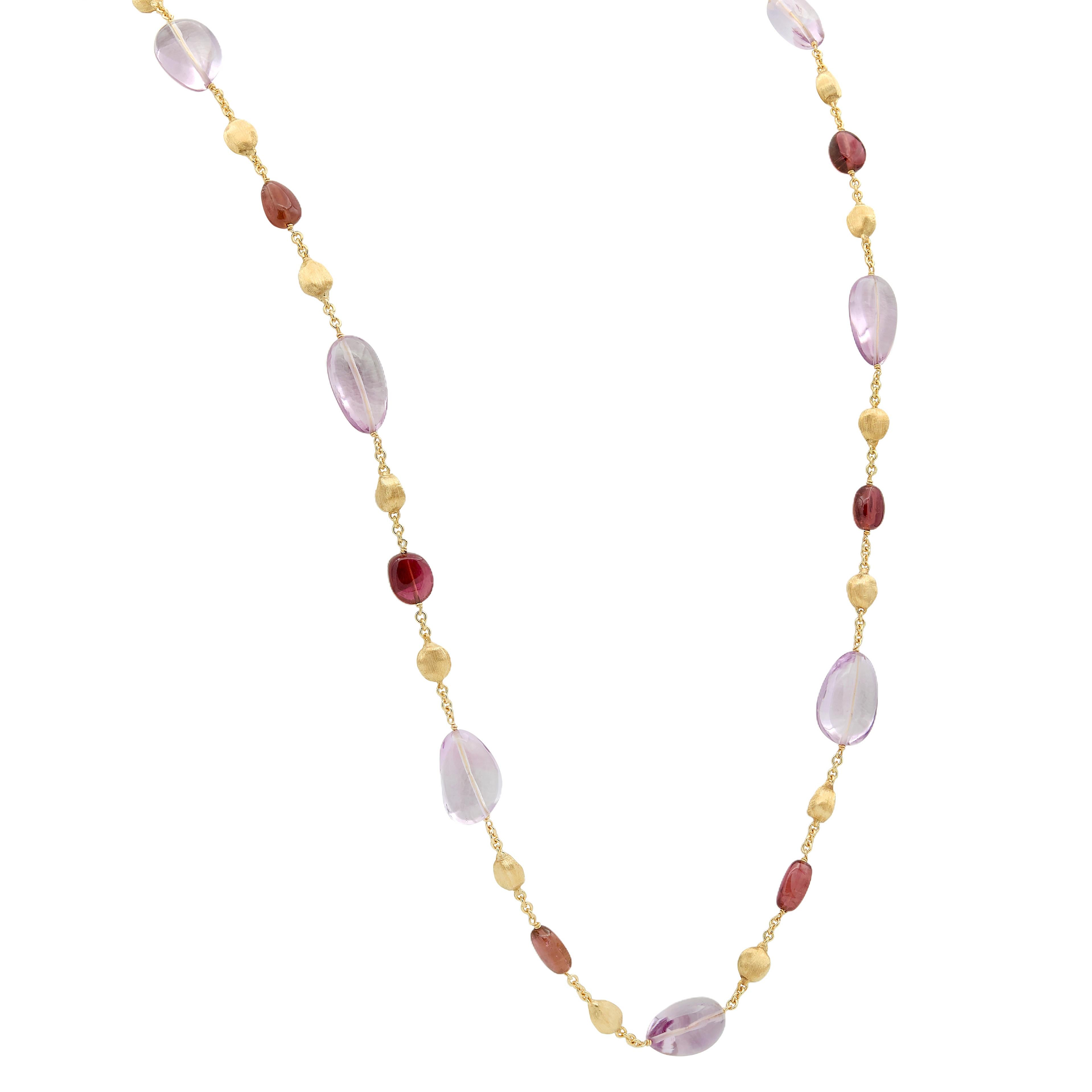 Marco Bicego Amethyst Tourmaline 18 Karat Yellow Gold Beaded Station Necklace
