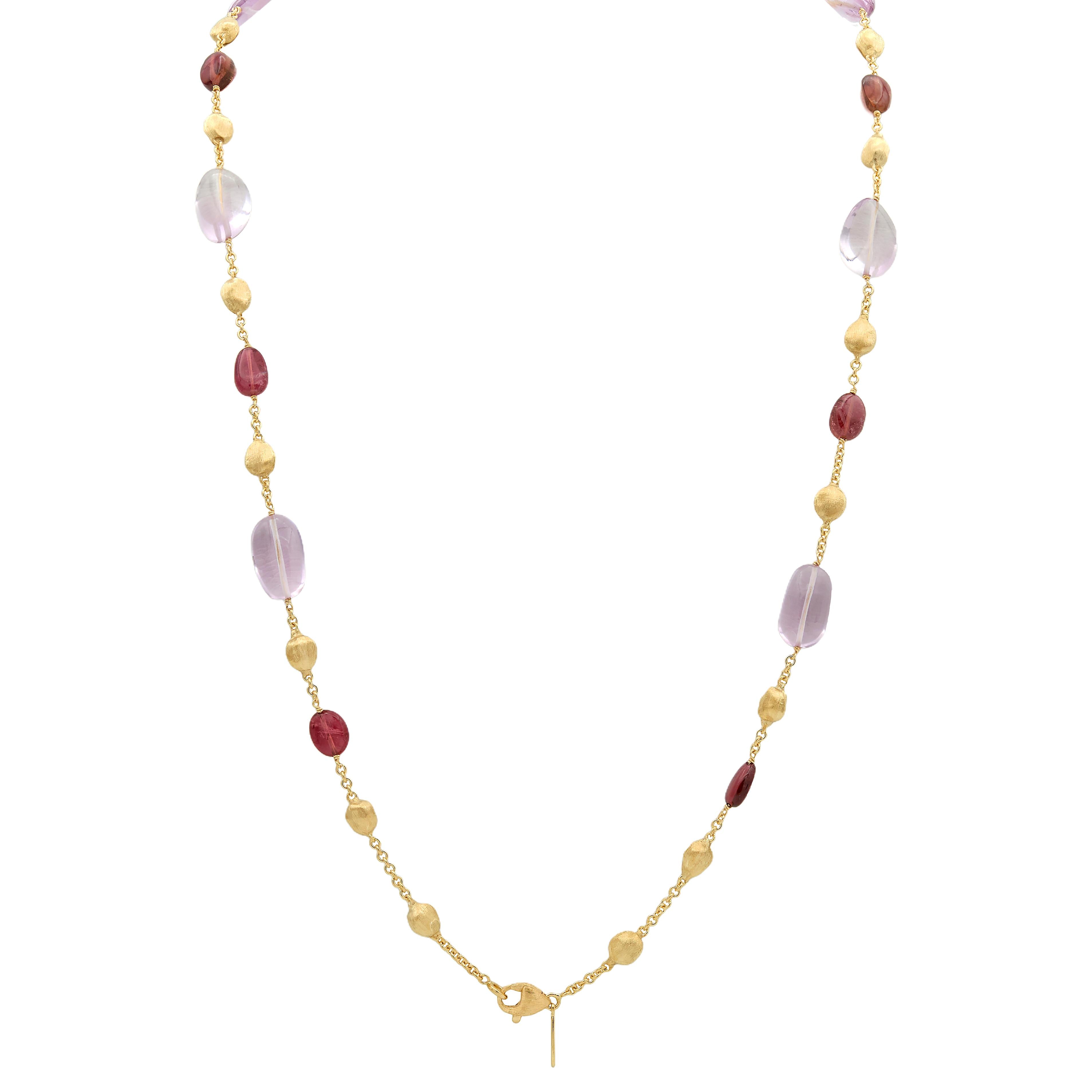 Marco Bicego Amethyst Tourmaline 18 Karat Yellow Gold Beaded Station Necklace