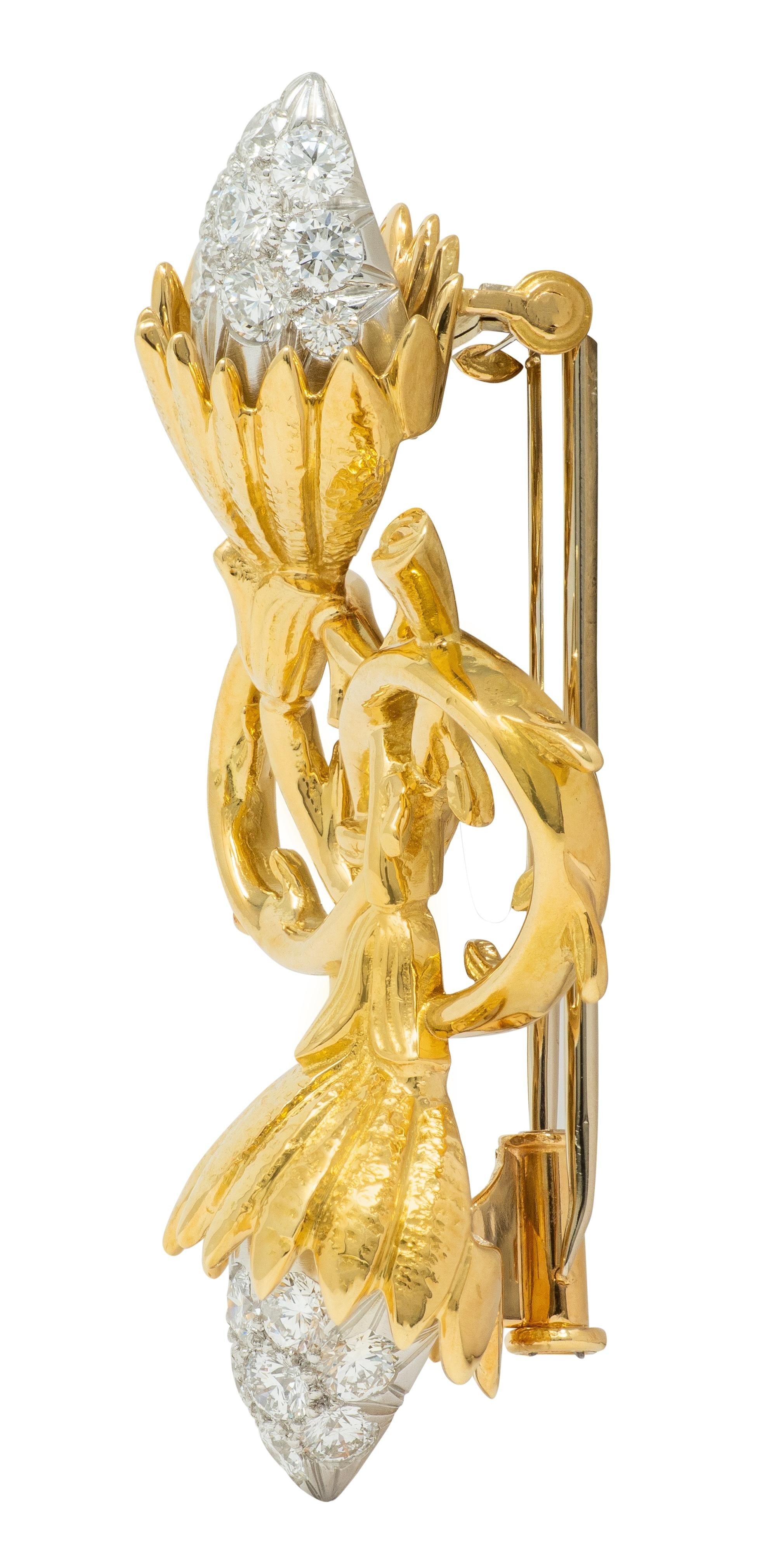 Schlumberger Tiffany & Co. 1970's Diamond Platinum 18 Karat Gold Thistle Brooch