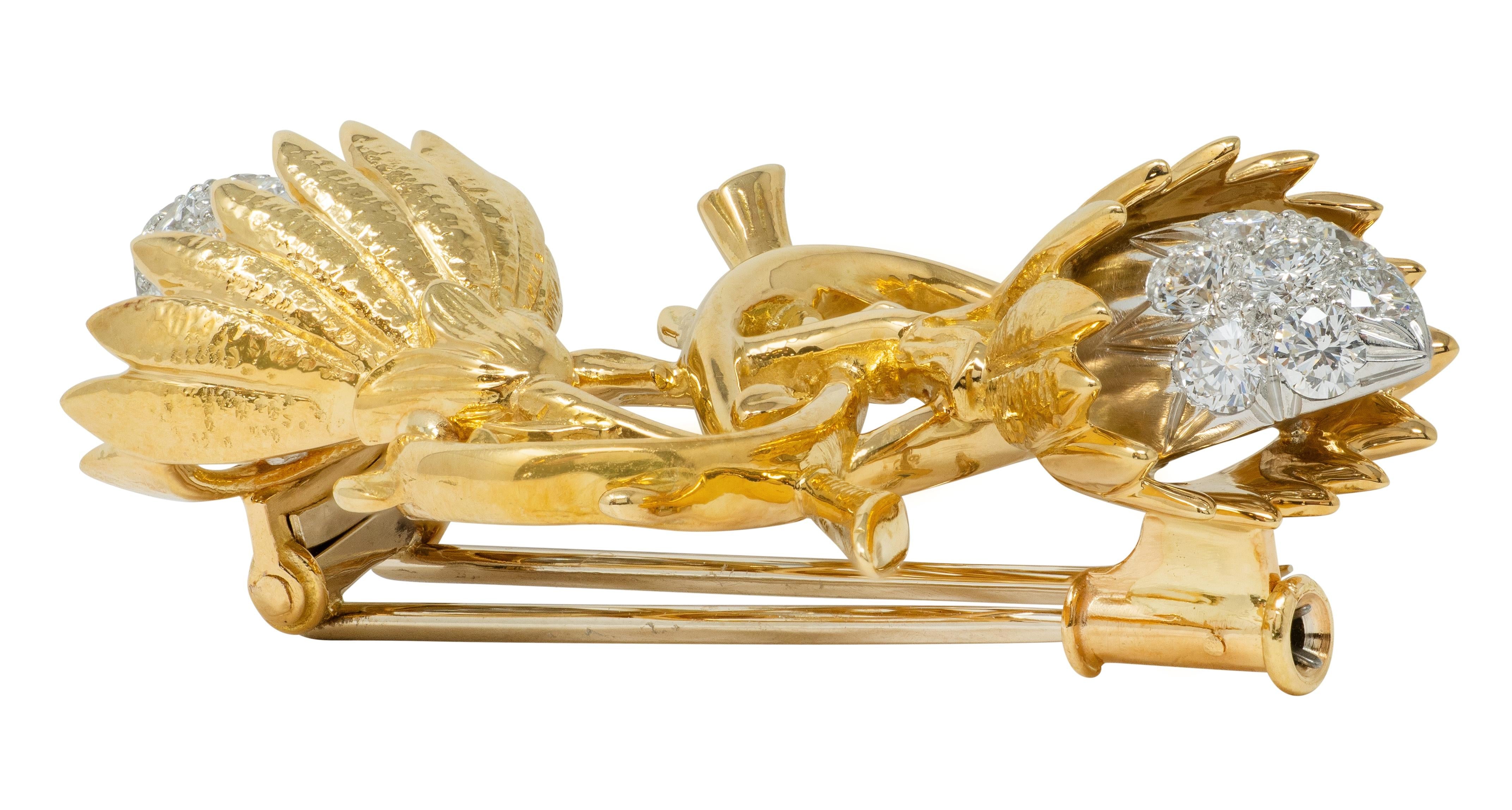 Schlumberger Tiffany & Co. 1970's Diamond Platinum 18 Karat Gold Thistle Brooch