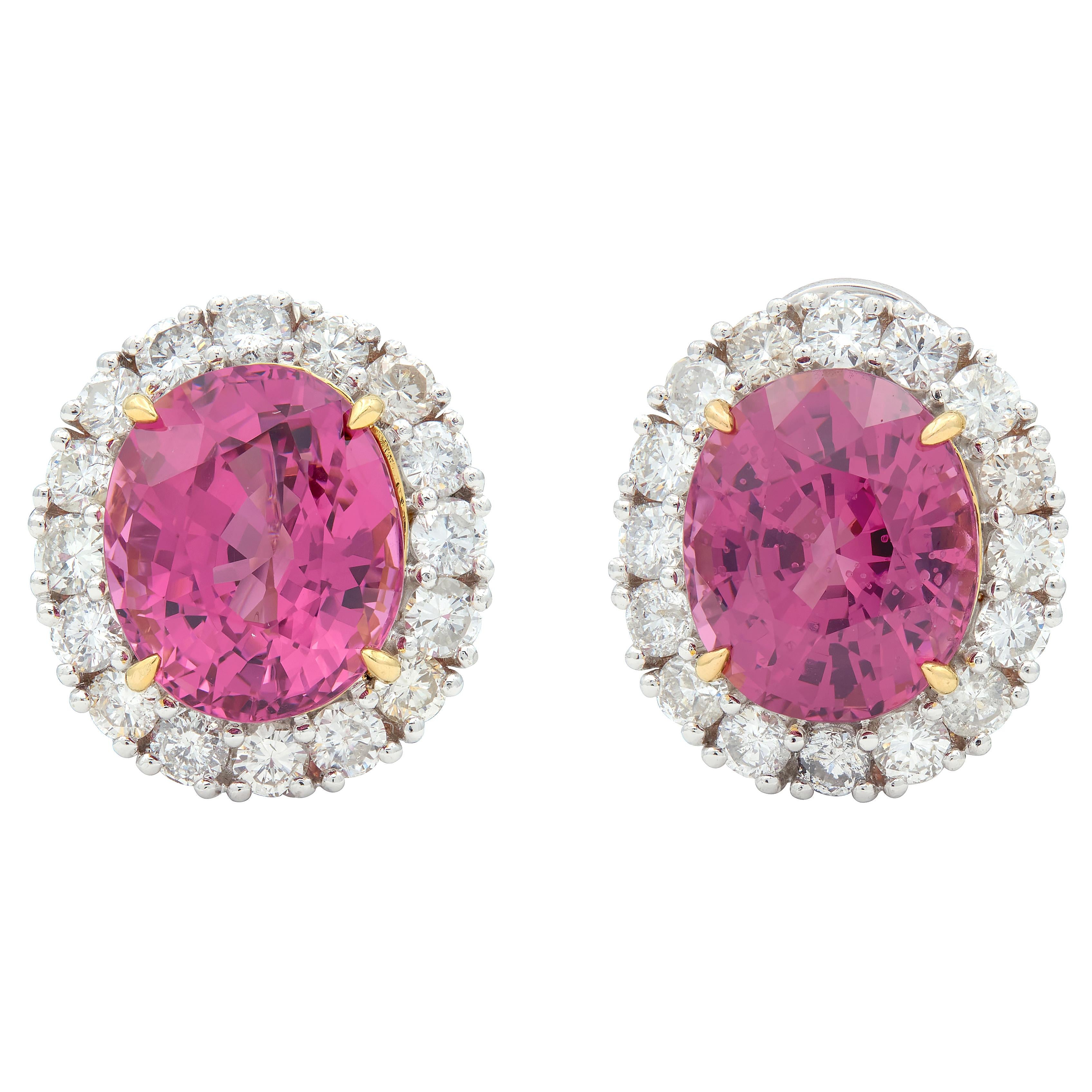 Contemporary Spinel Diamond Platinum 18 Karat Yellow Gold Halo Ear-Clip Earrings