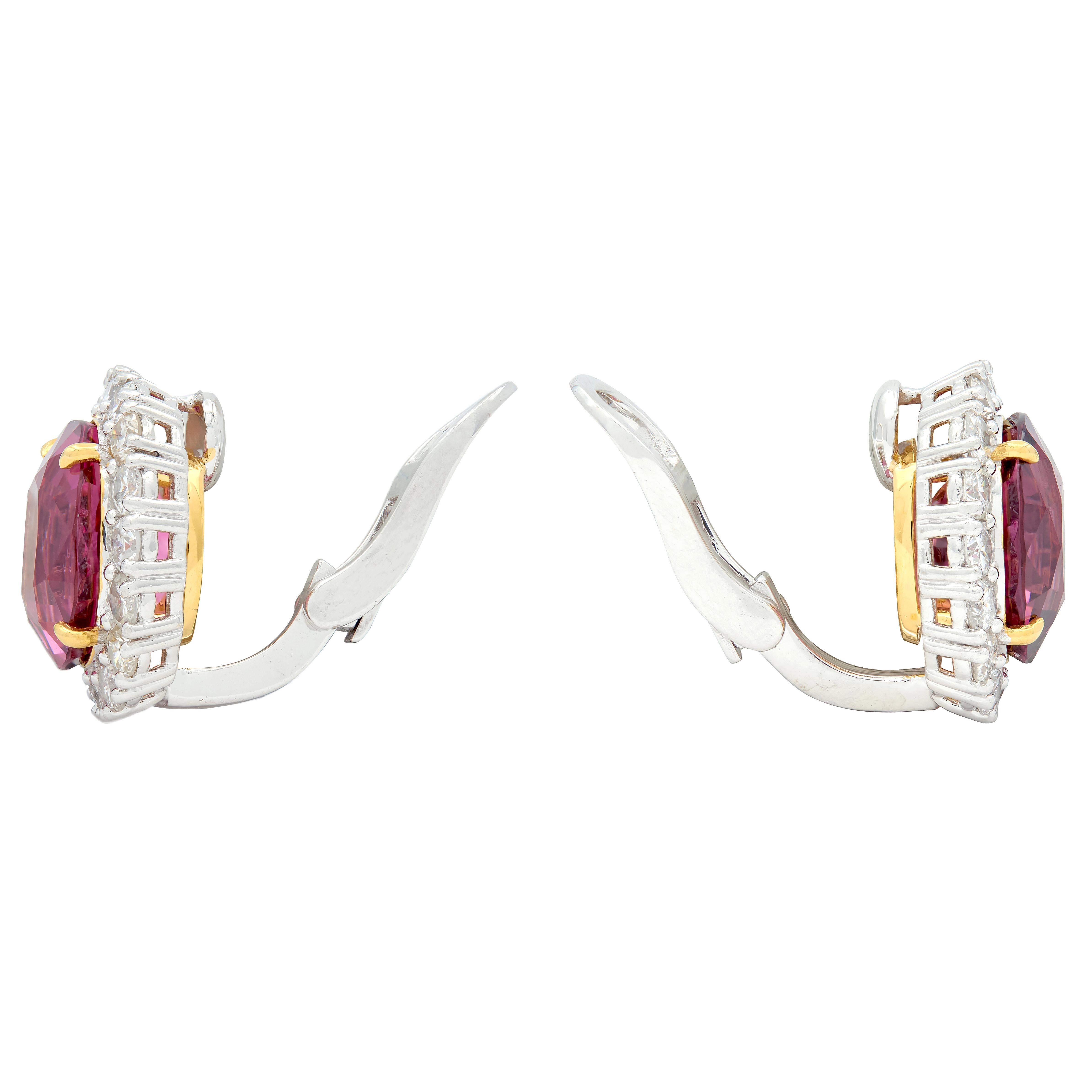 Contemporary Spinel Diamond Platinum 18 Karat Yellow Gold Halo Ear-Clip Earrings