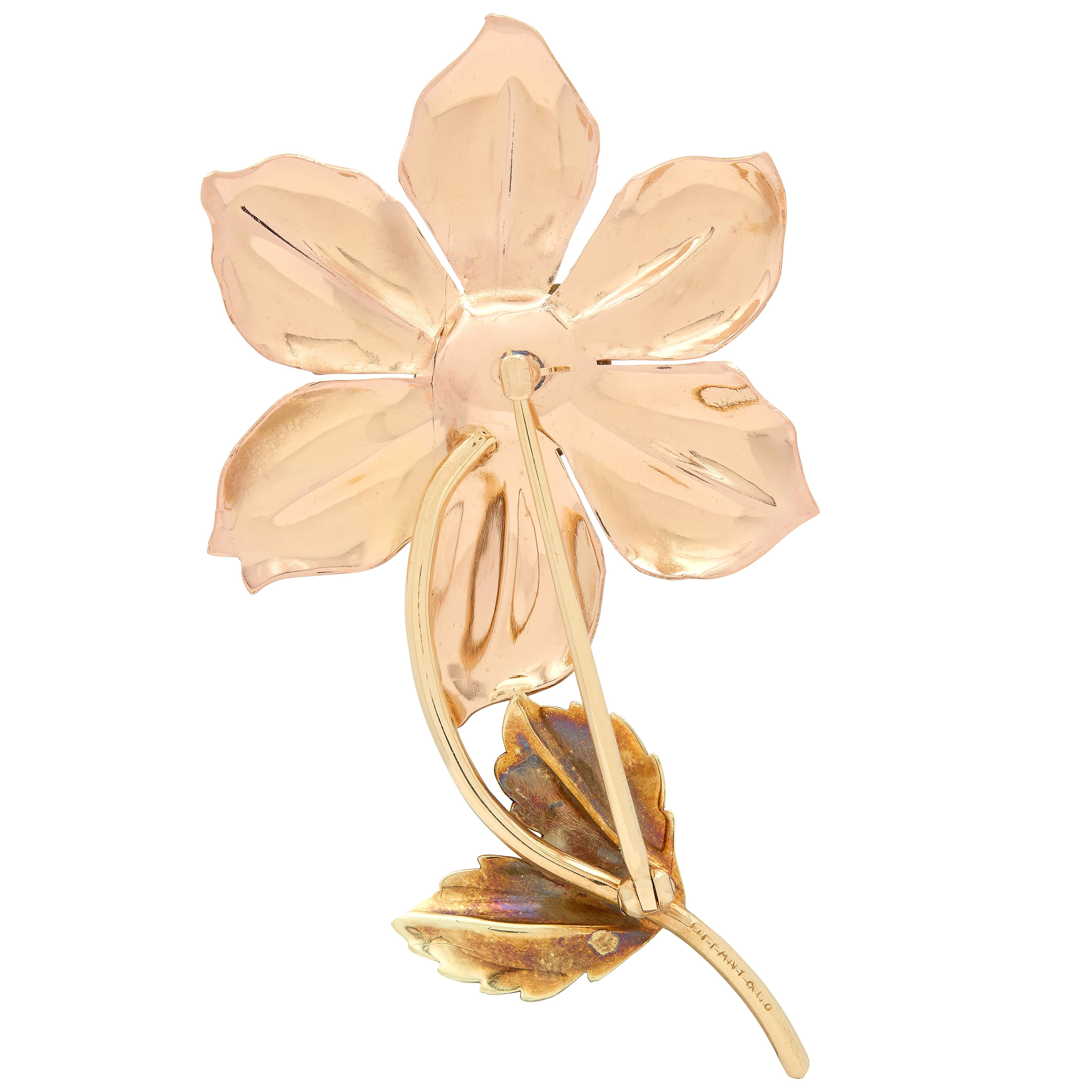 Tiffany & Co. Retro Citrine 14 Karat Two-Tone Gold Vintage Flower Brooch