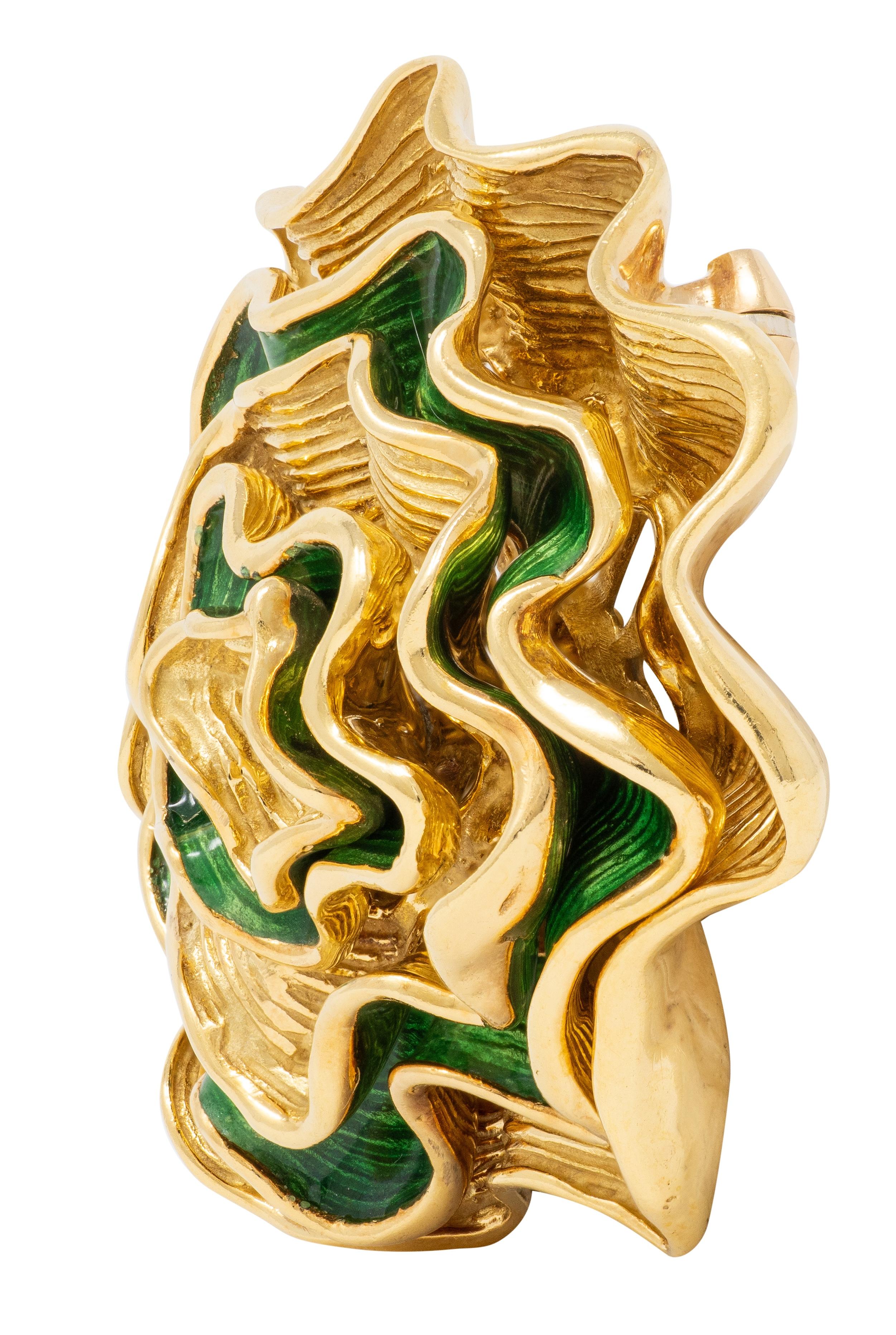 Tiffany & Co. 1960's Enamel 18 Karat Yellow Gold Vintage Brooch