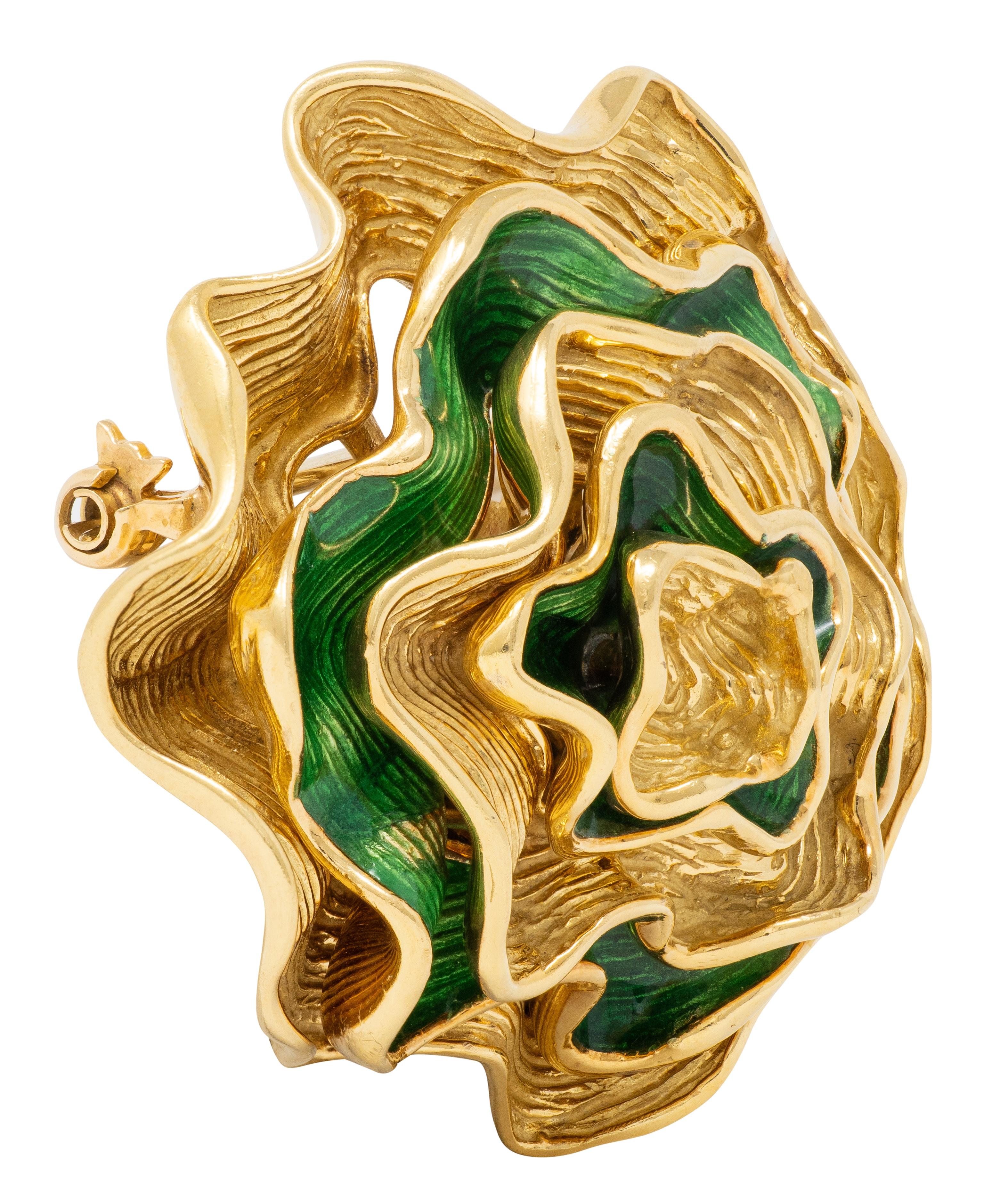 Tiffany & Co. 1960's Enamel 18 Karat Yellow Gold Vintage Brooch