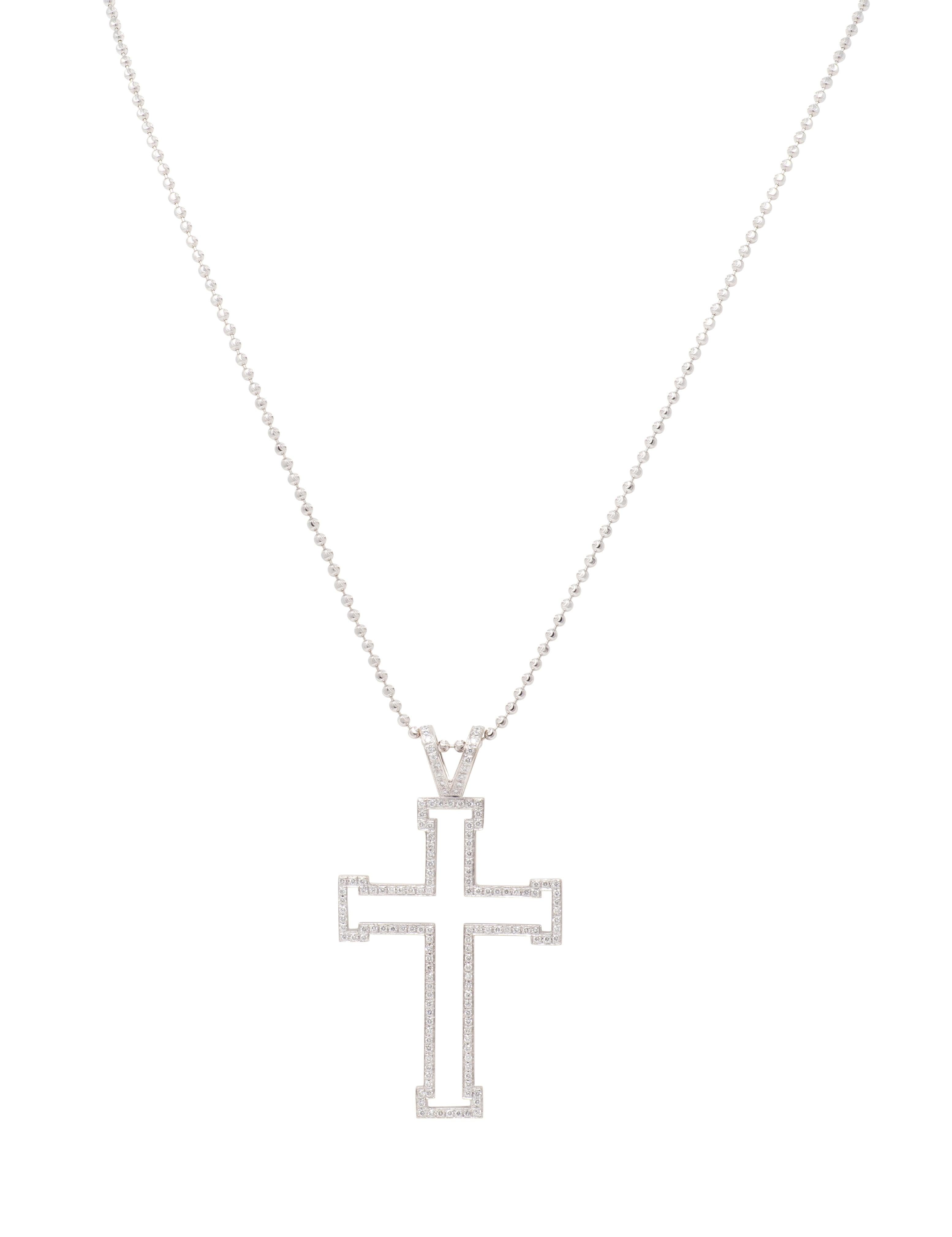 Theo Fennell Contemporary Diamond 18 Karat White Gold Cross Pendant Necklace