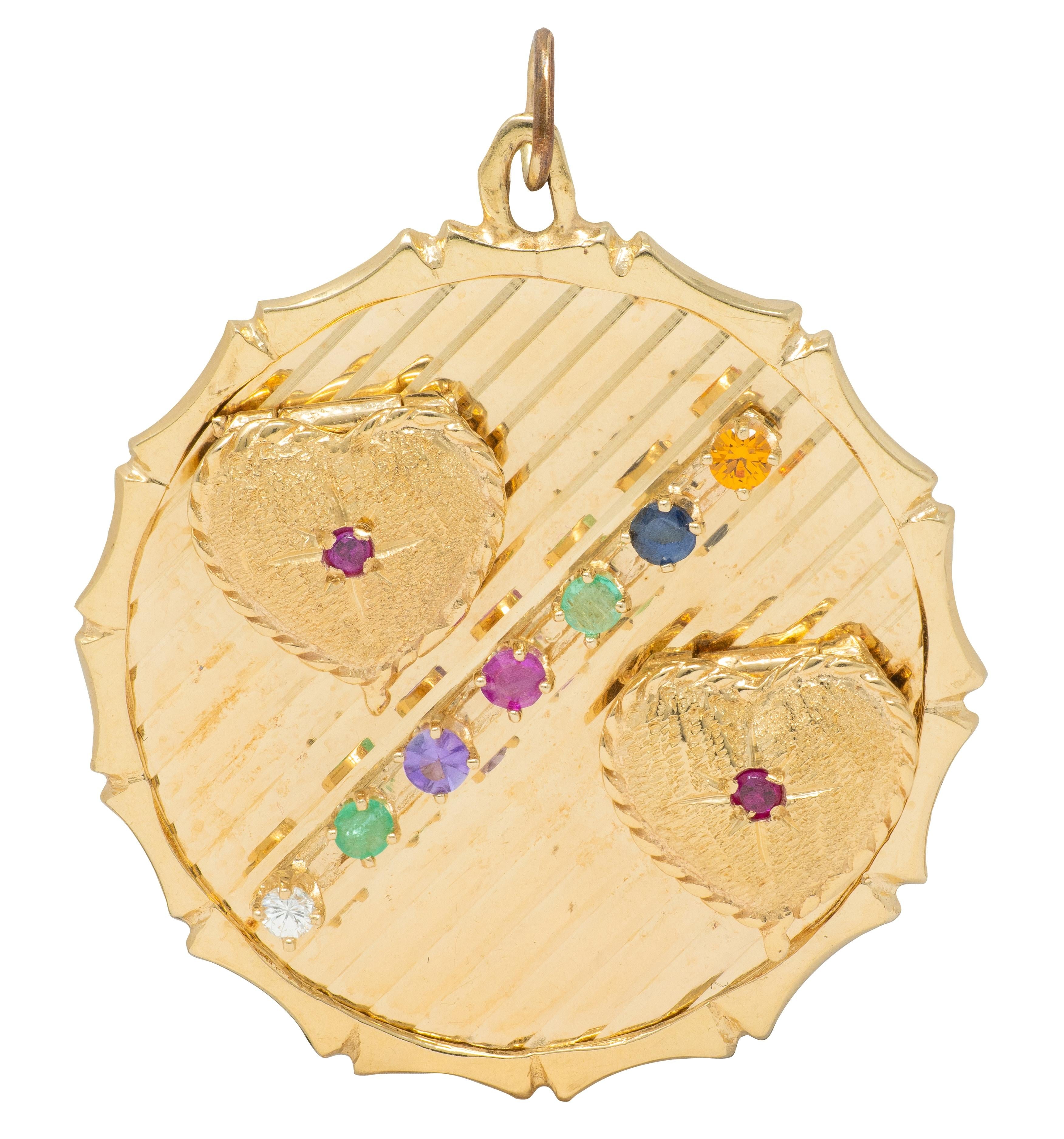 1950's Multi-Gem 14 Karat Yellow Gold Vintage Dearest Locket Heart Pendant