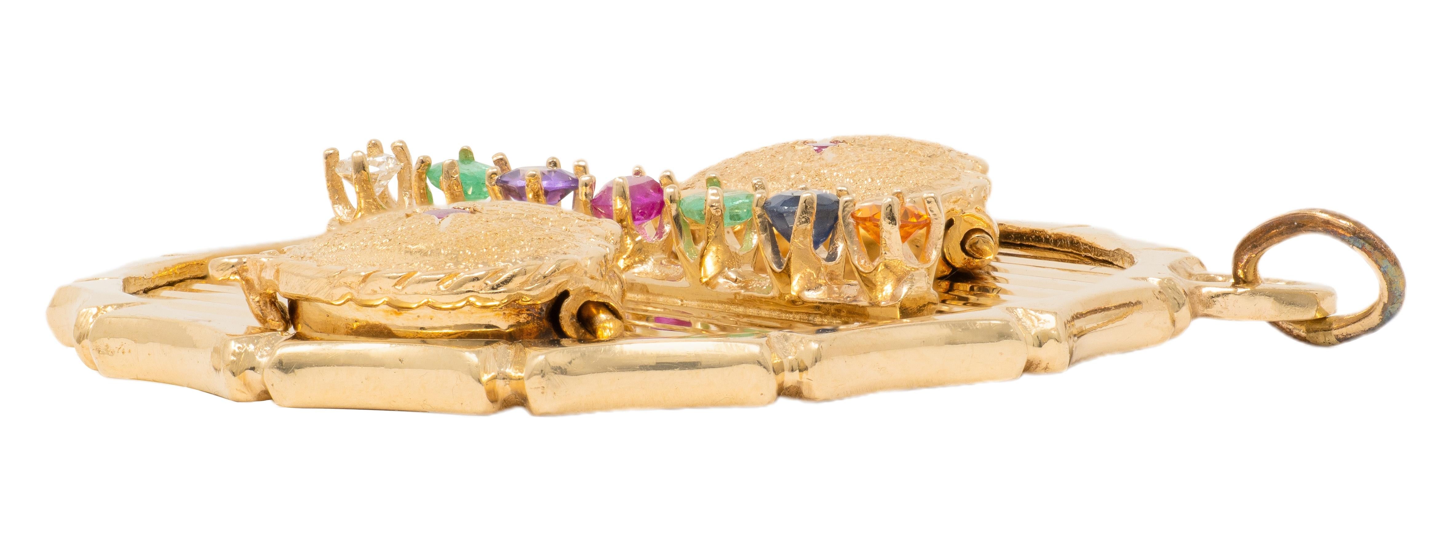 1950's Multi-Gem 14 Karat Yellow Gold Vintage Dearest Locket Heart Pendant