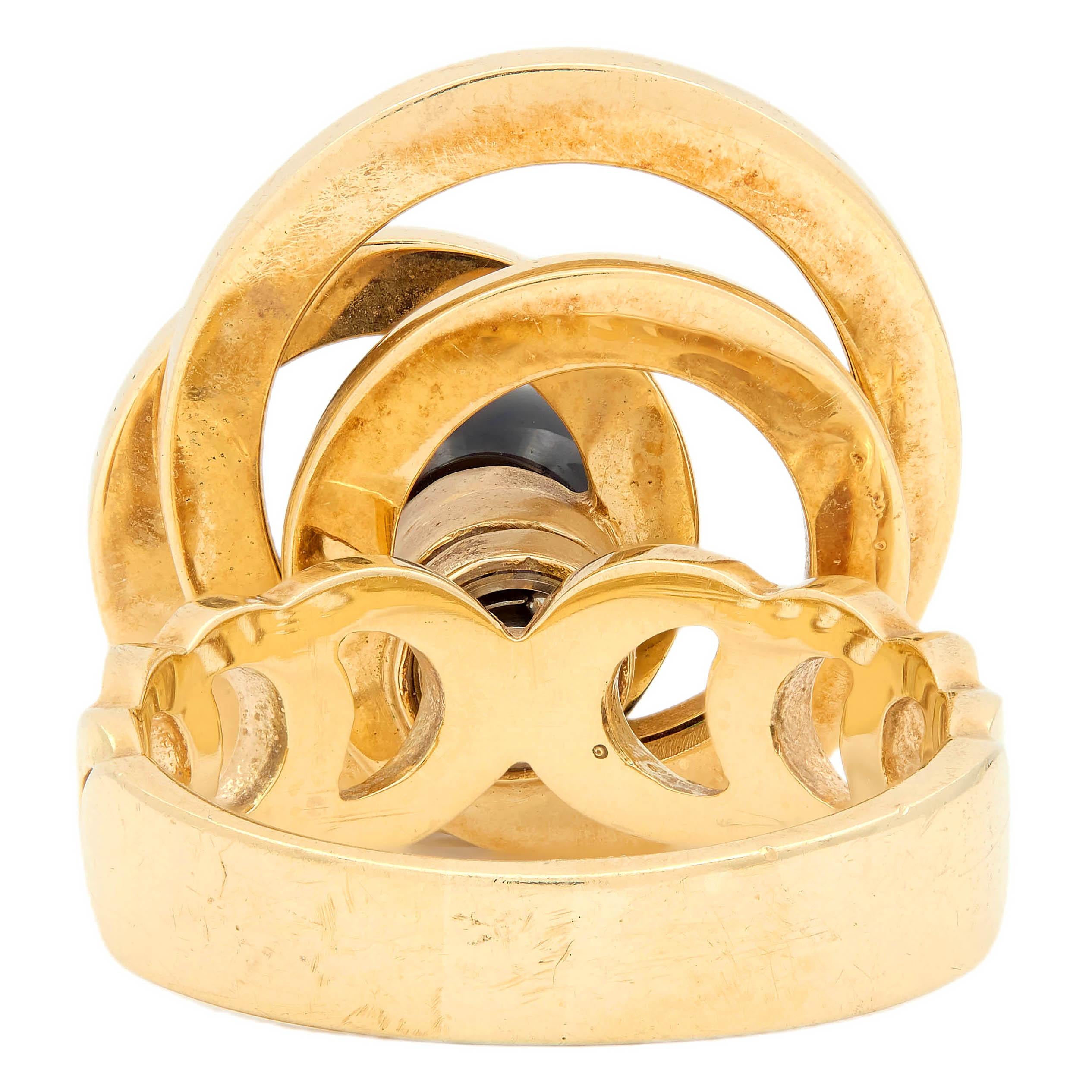 Norman Teufel Onyx Diamond 18K Gold Arch Vintage Kinetic Fidget Spinner Ring