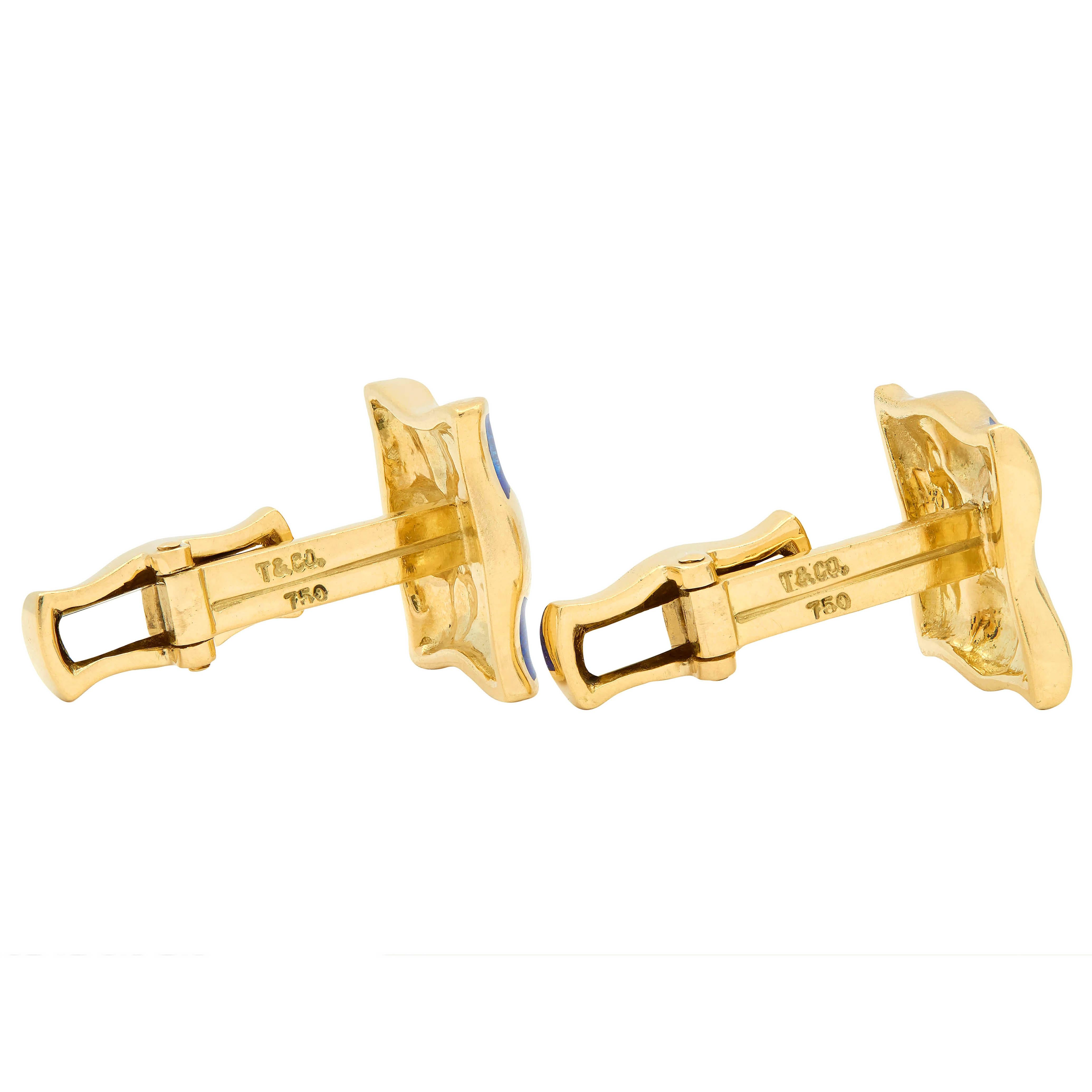Tiffany & Co. 1980's Enamel 18 Karat Yellow Gold Vintage Checkerboard Cufflinks