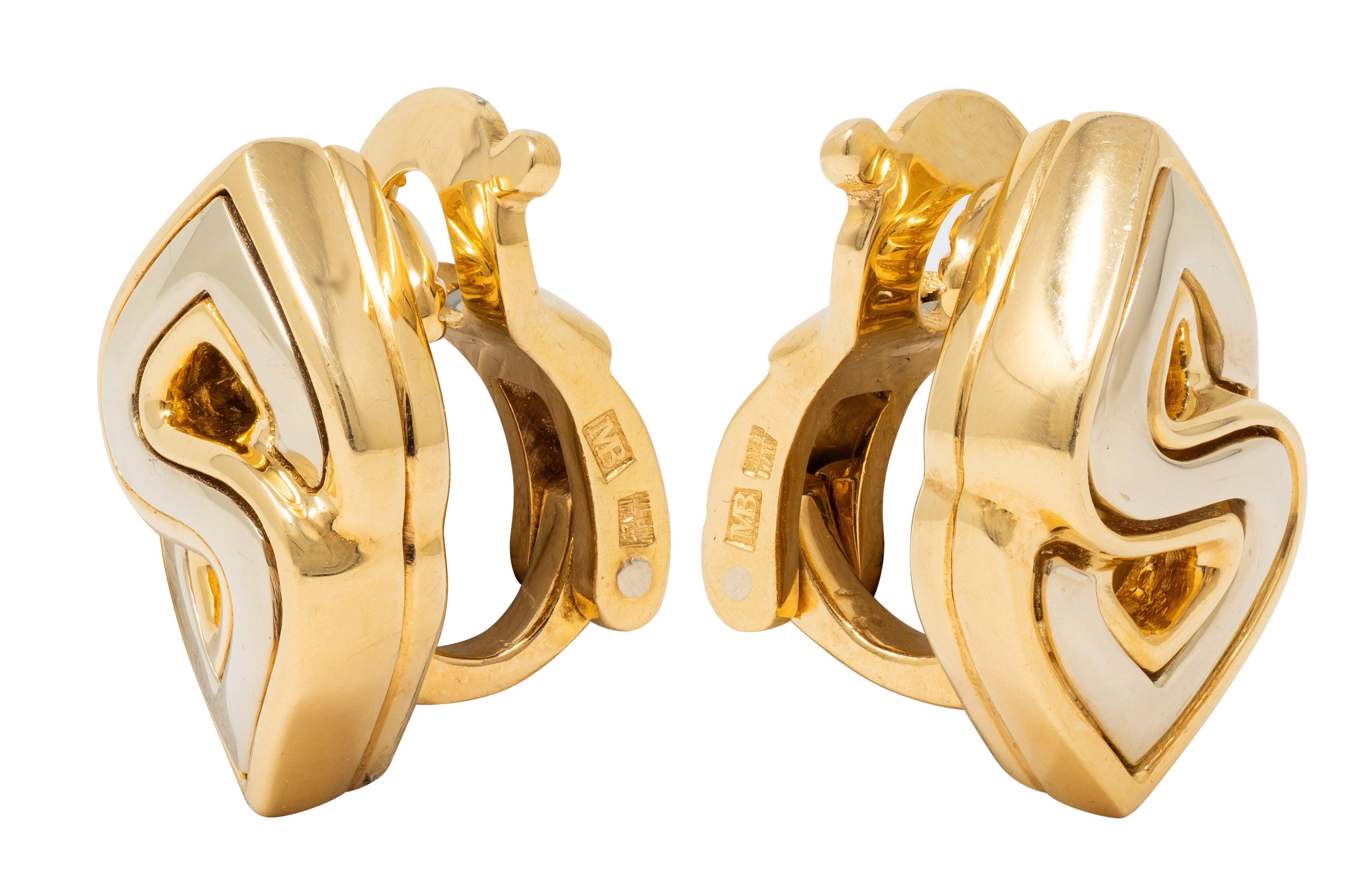 Marina B. 1990's 18K Two-Tone Gold Double Chestnut Vintage Ear-Clip Earrings