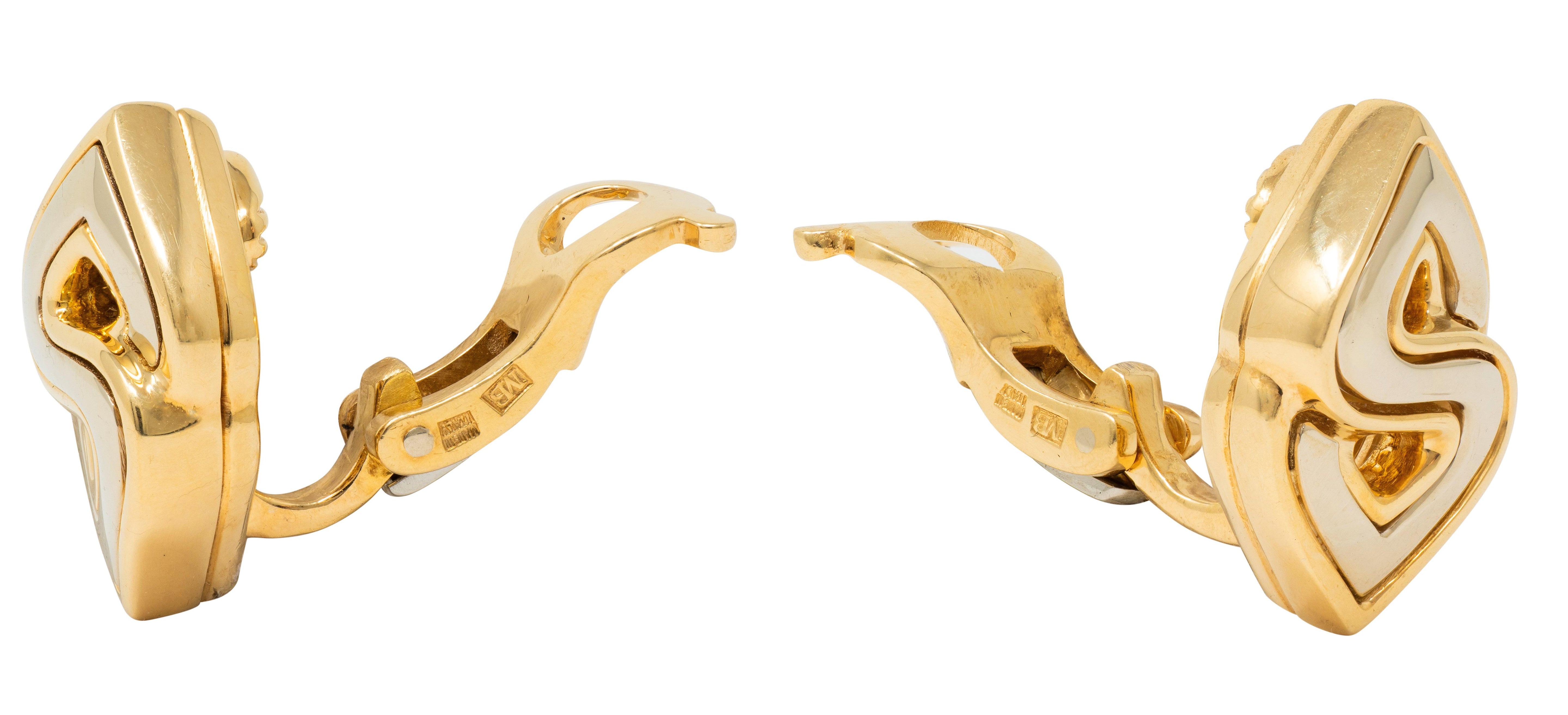 Marina B. 1990's 18K Two-Tone Gold Double Chestnut Vintage Ear-Clip Earrings