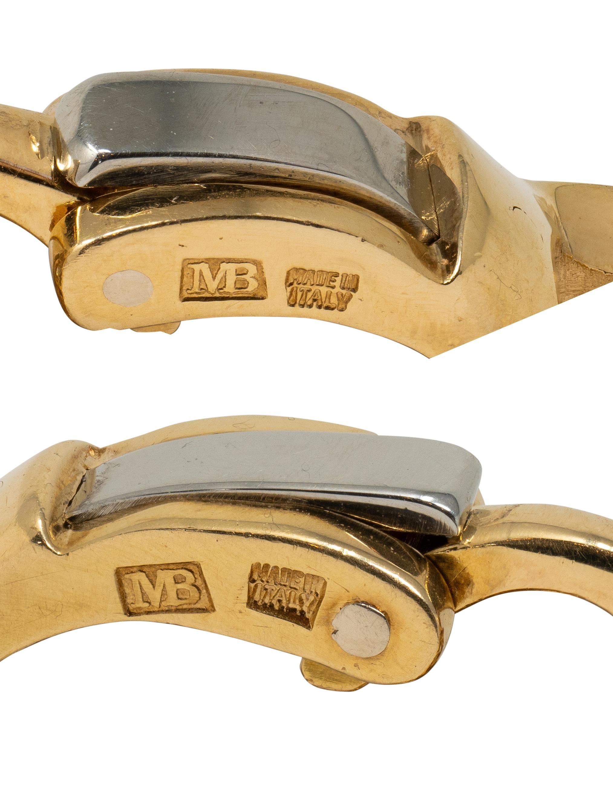 Marina B. 1990's 18K Two-Tone Gold Double Chestnut Vintage Ear-Clip Earrings