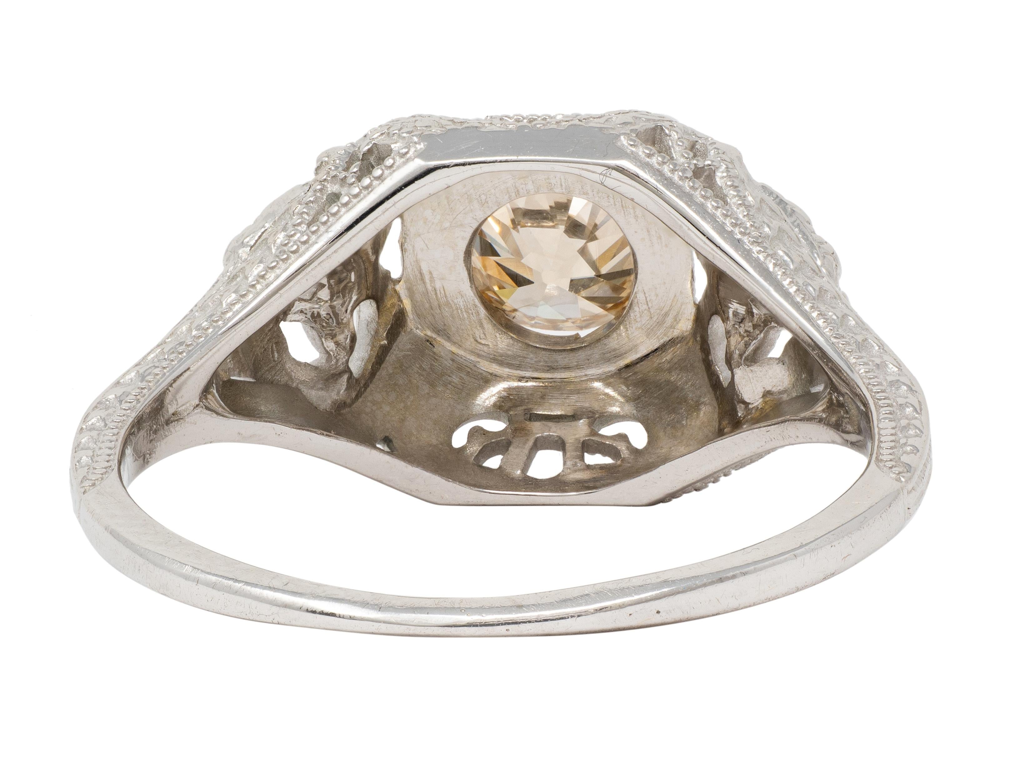 Art Deco 0.42 CTW Fancy Brown-Yellow Diamond 18K Gold Vintage Engagement Ring