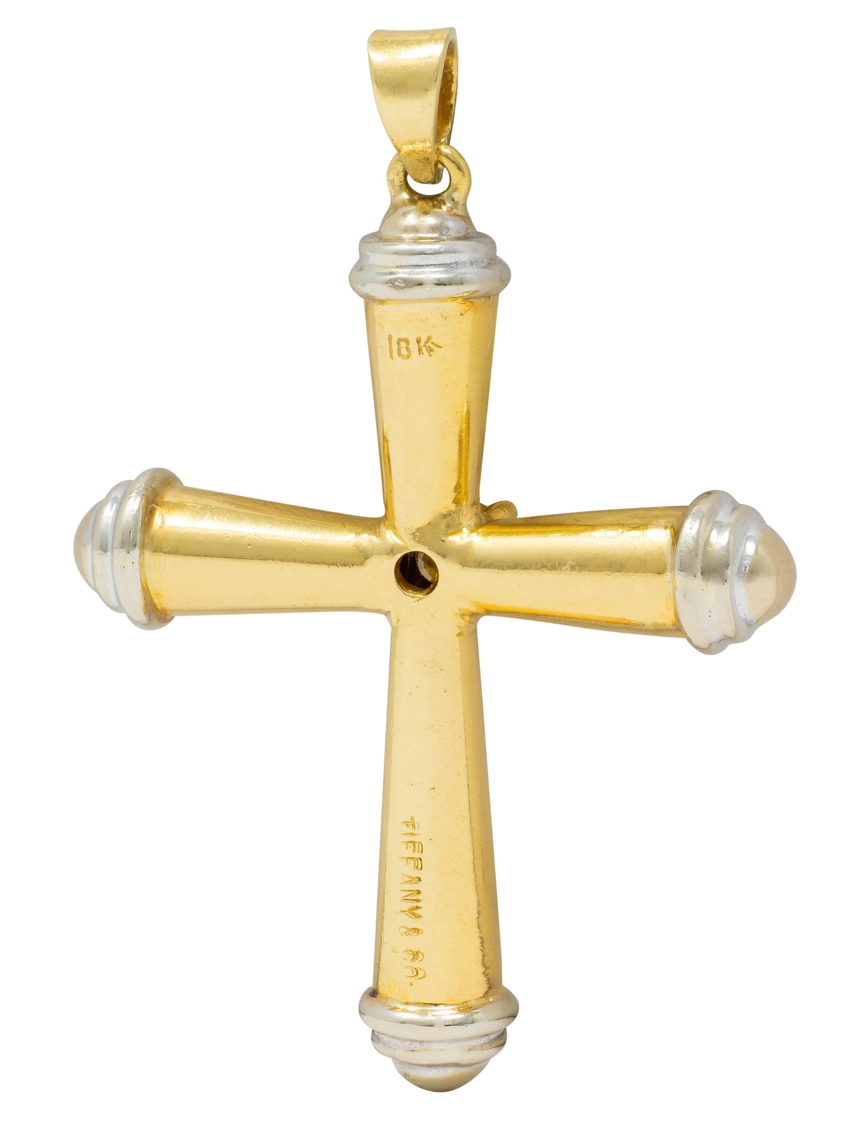 Tiffany & Co. 1990's Yellow Diamond Two-Tone 18 Karat Gold Vintage Cross Pendant