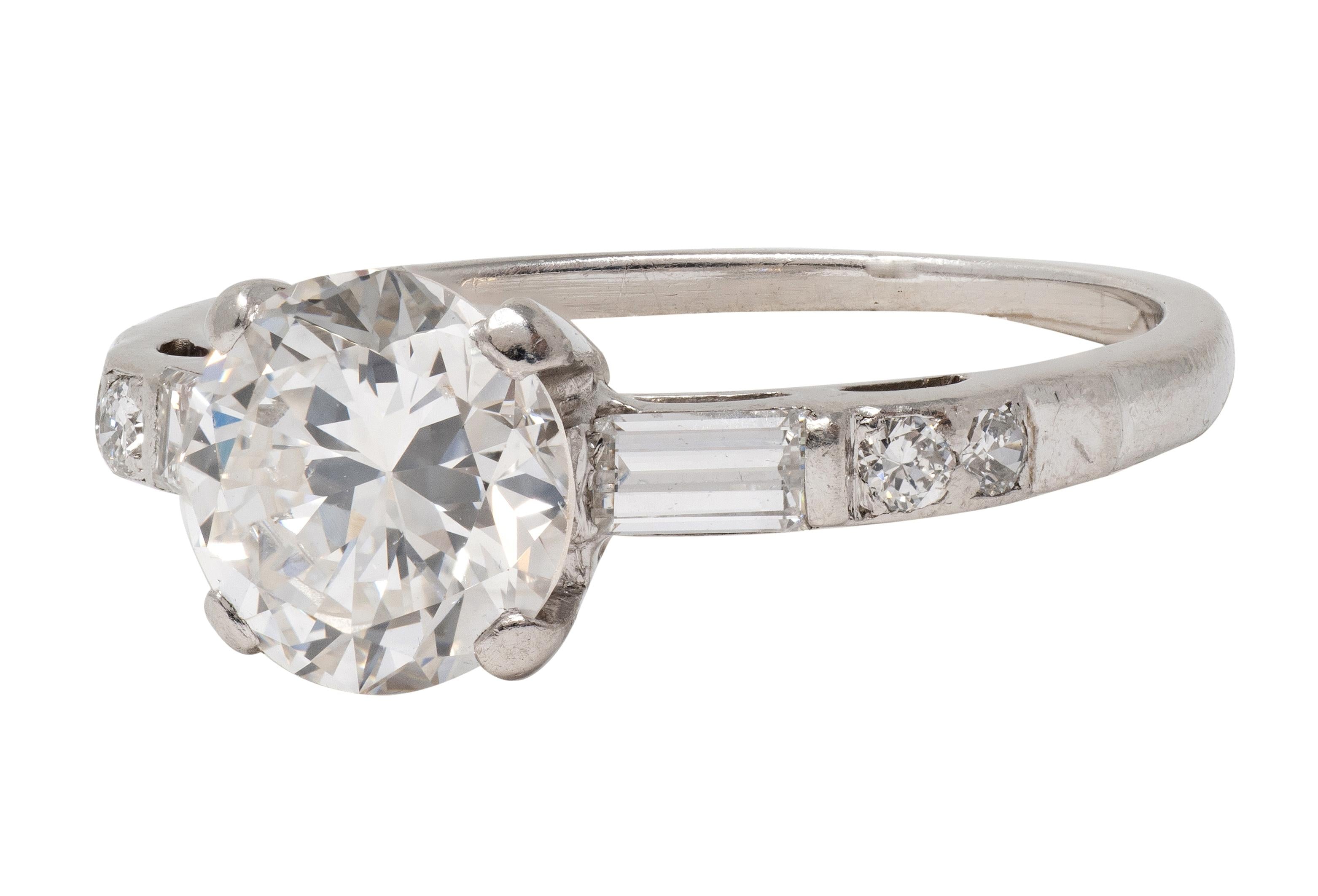 Mid-Century 1.16 CTW Transitional Cut Diamond Platinum Vintage Engagement Ring