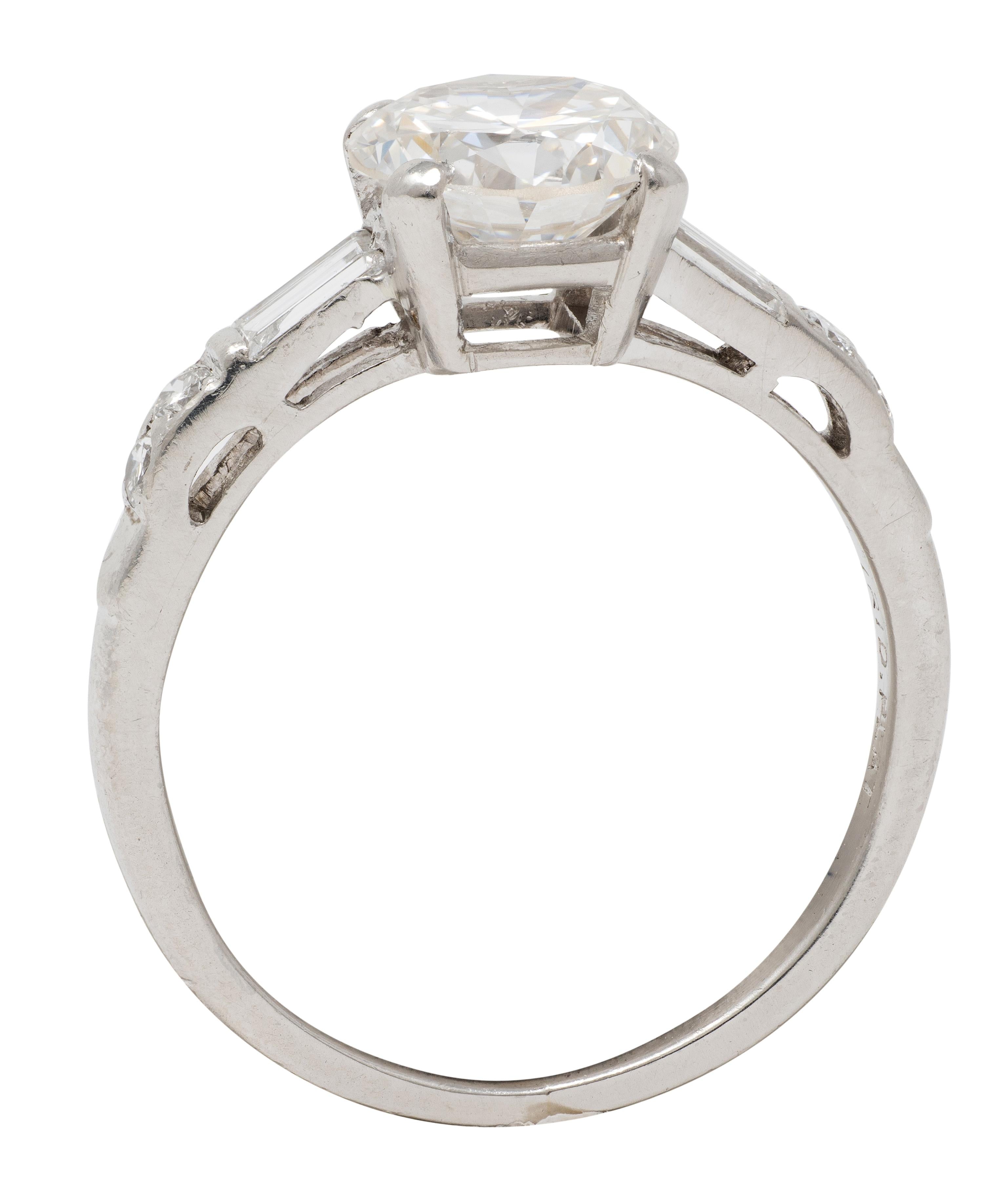 Mid-Century 1.16 CTW Transitional Cut Diamond Platinum Vintage Engagement Ring