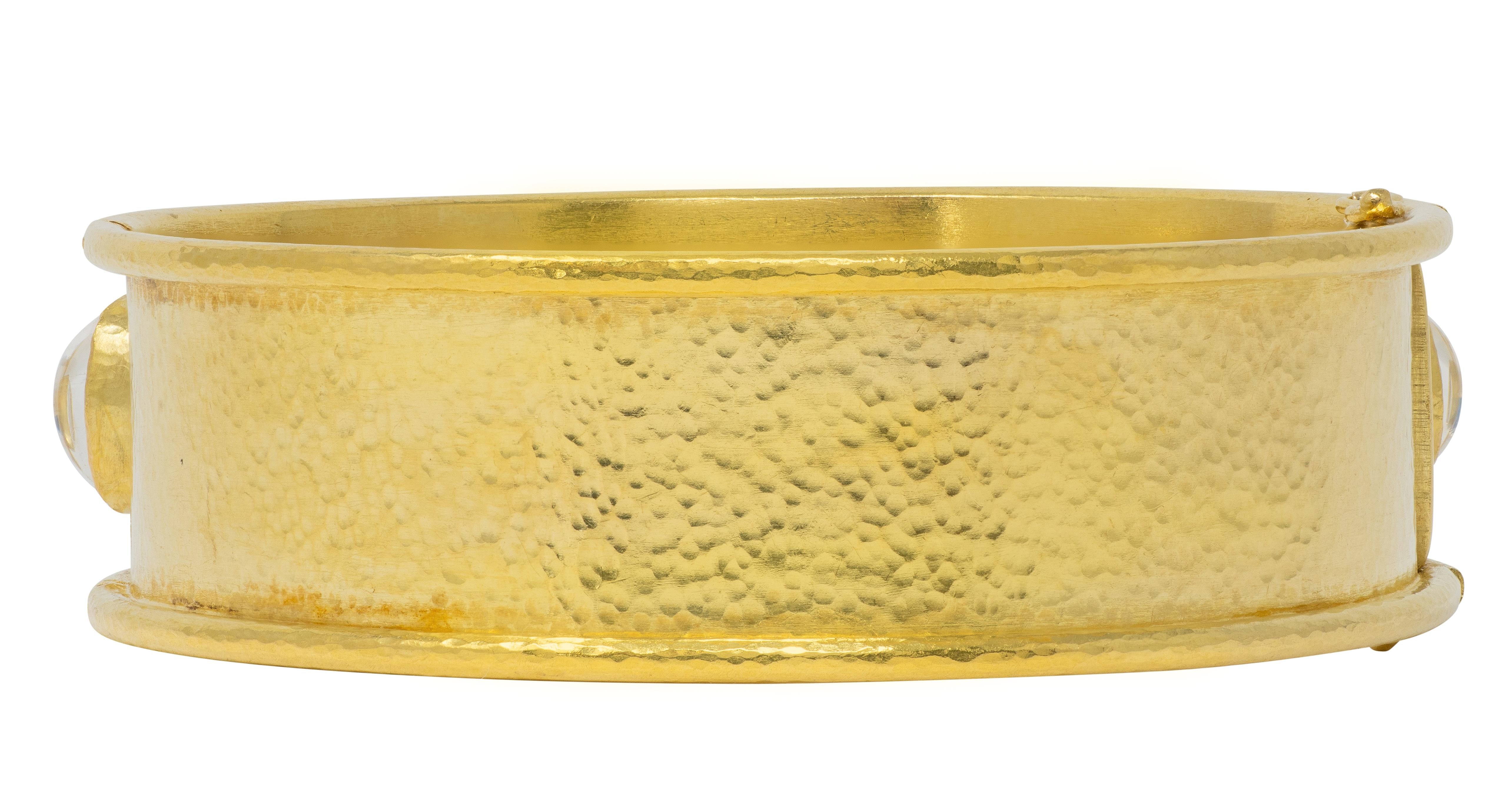 Elizabeth Locke 2000's Moonstone 18K Gold Wide Hammered Bangle Bracelet