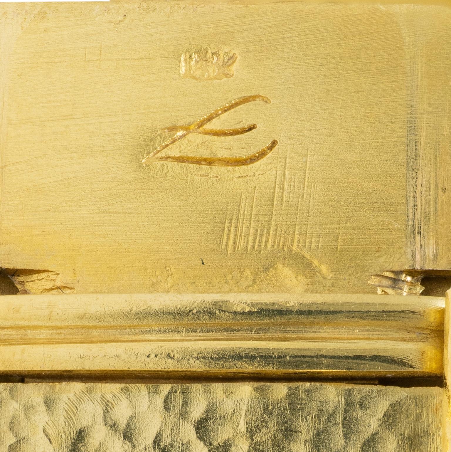 Elizabeth Locke 2000's Moonstone 18K Gold Wide Hammered Bangle Bracelet