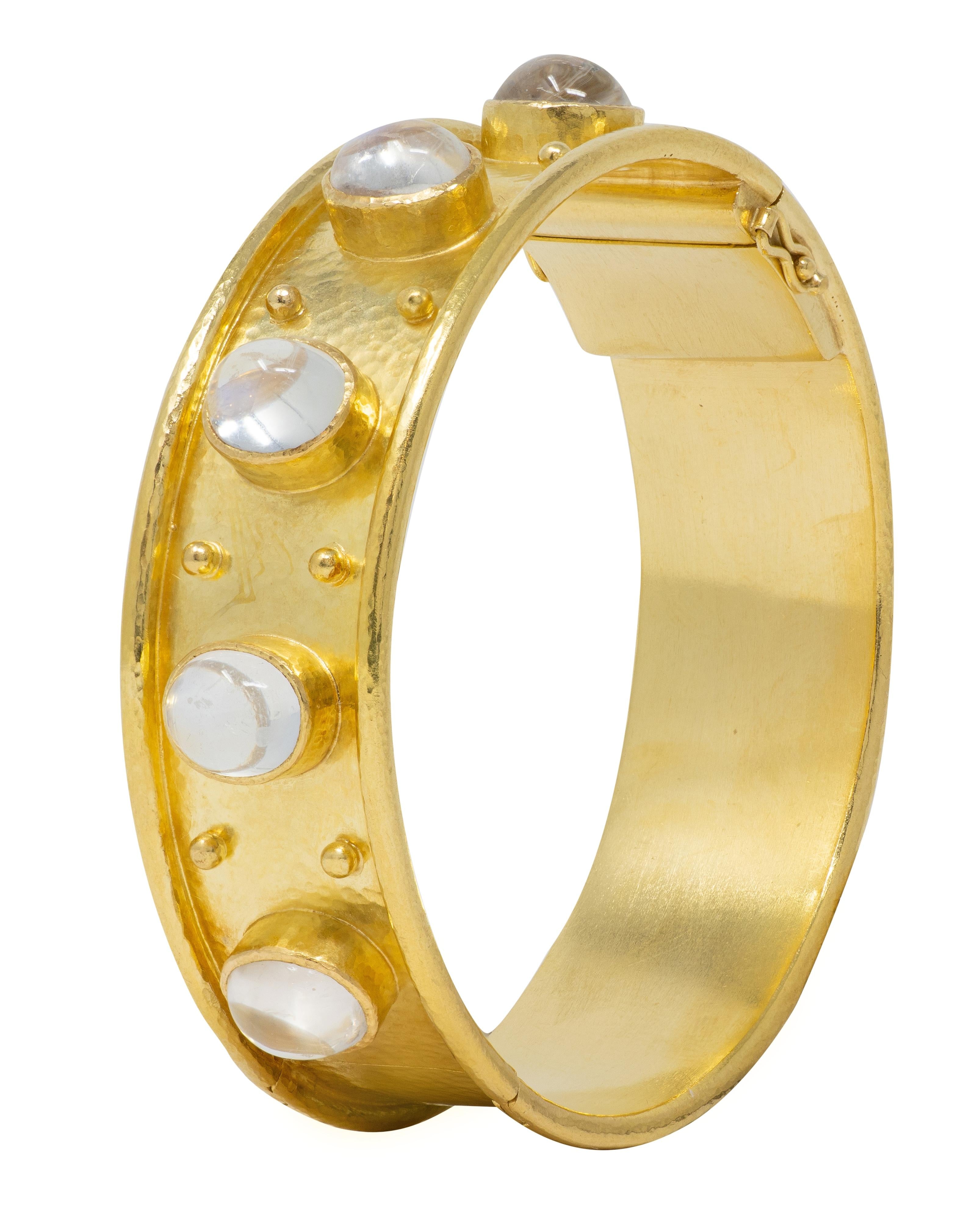Elizabeth Locke 2000's Moonstone 18K Gold Wide Hammered Bangle Bracelet
