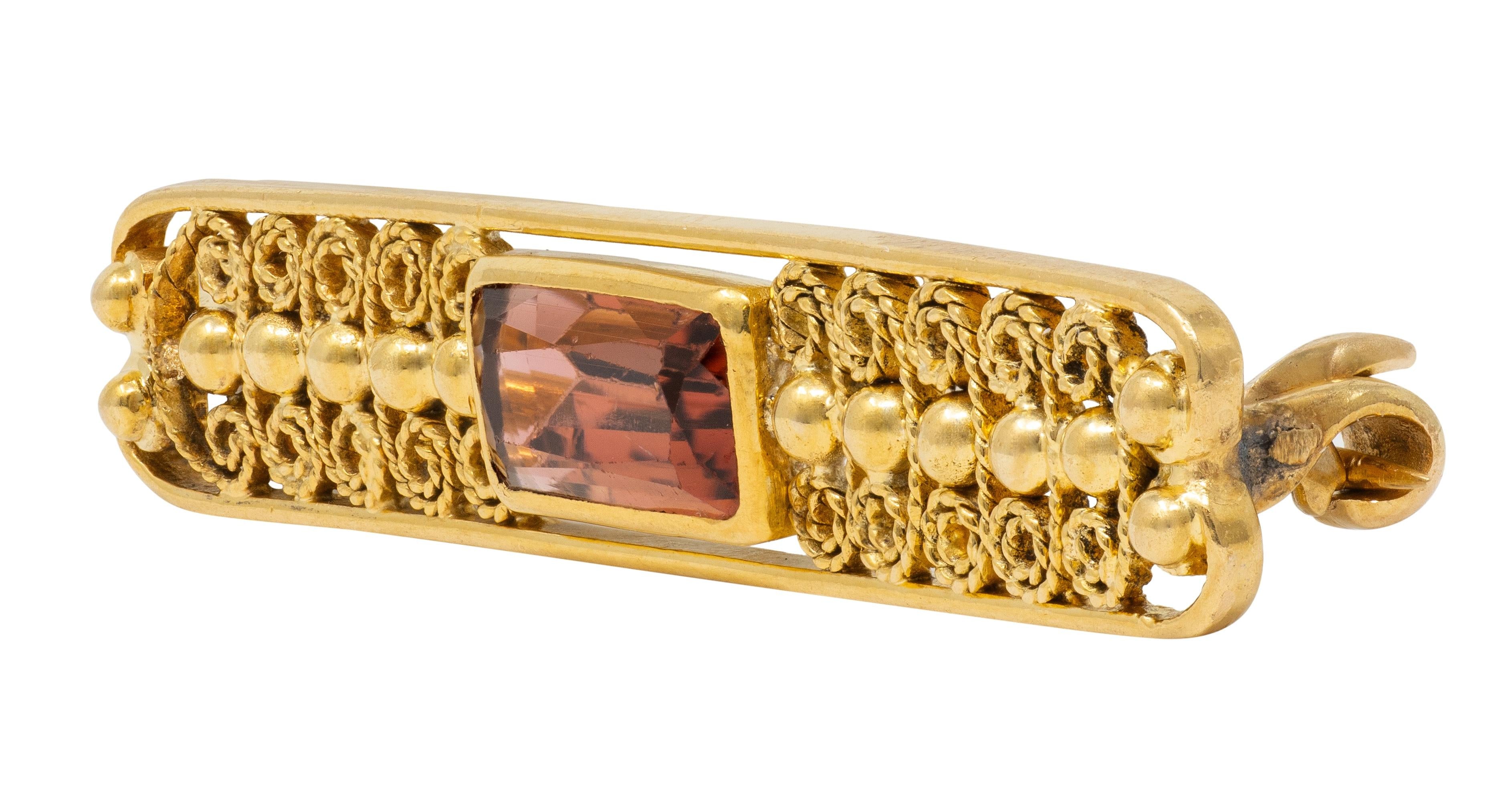 Louis Comfort Tiffany 1900's Tourmaline 18K Gold Antique Filigree Bar Brooch