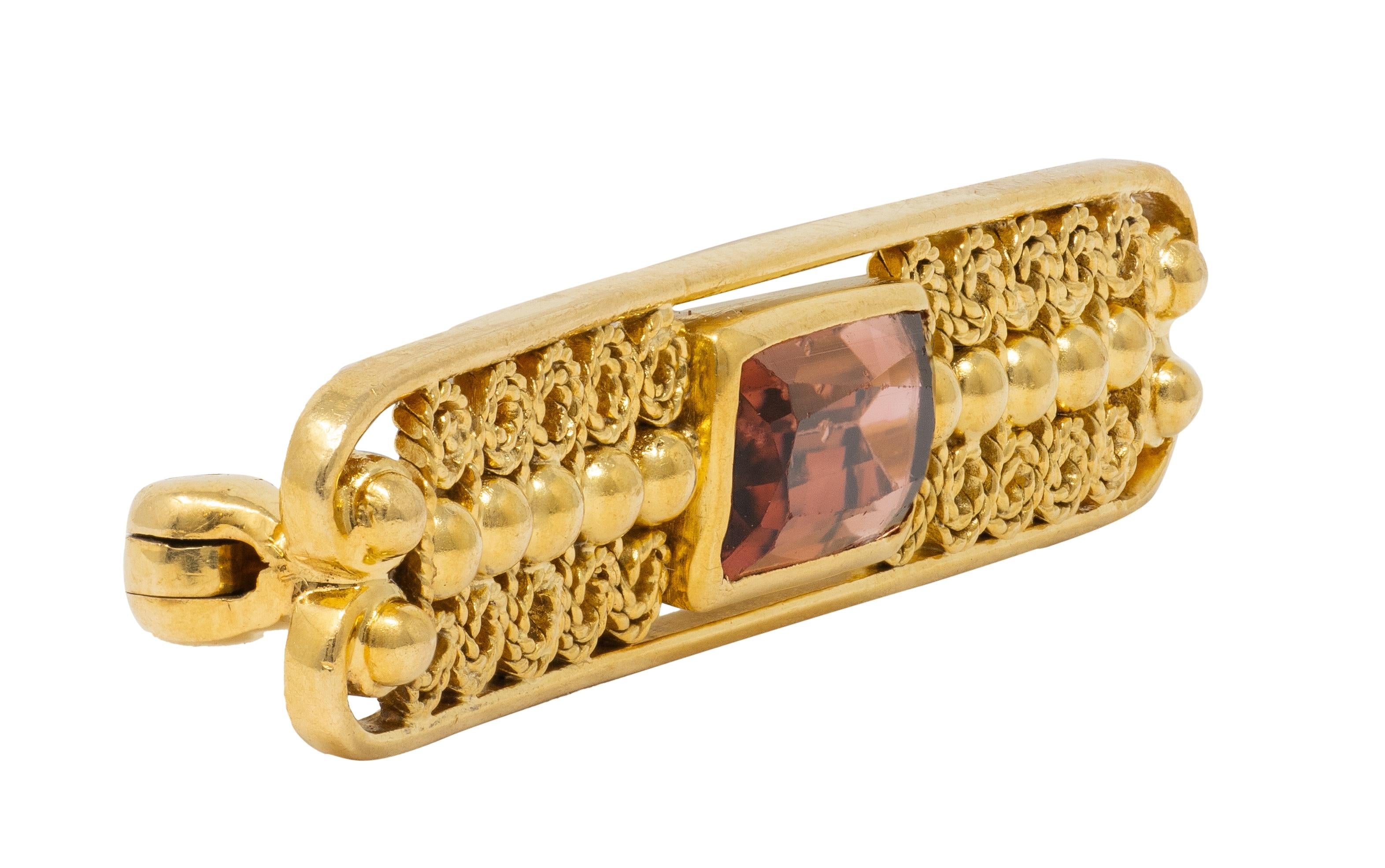 Louis Comfort Tiffany 1900's Tourmaline 18K Gold Antique Filigree Bar Brooch