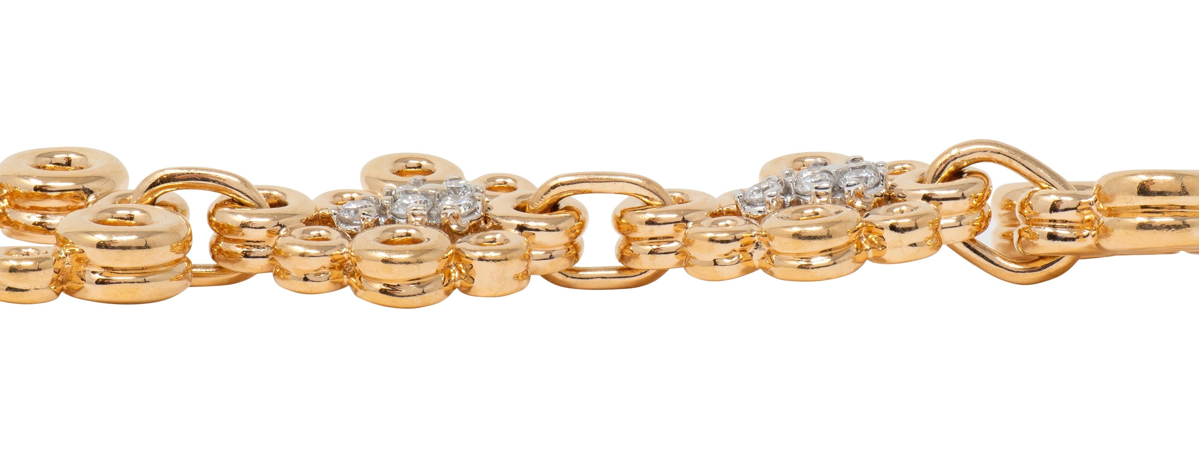 Roberto Coin Diamond 18 Karat Yellow Two-Tone Gold Bubble Bracelet