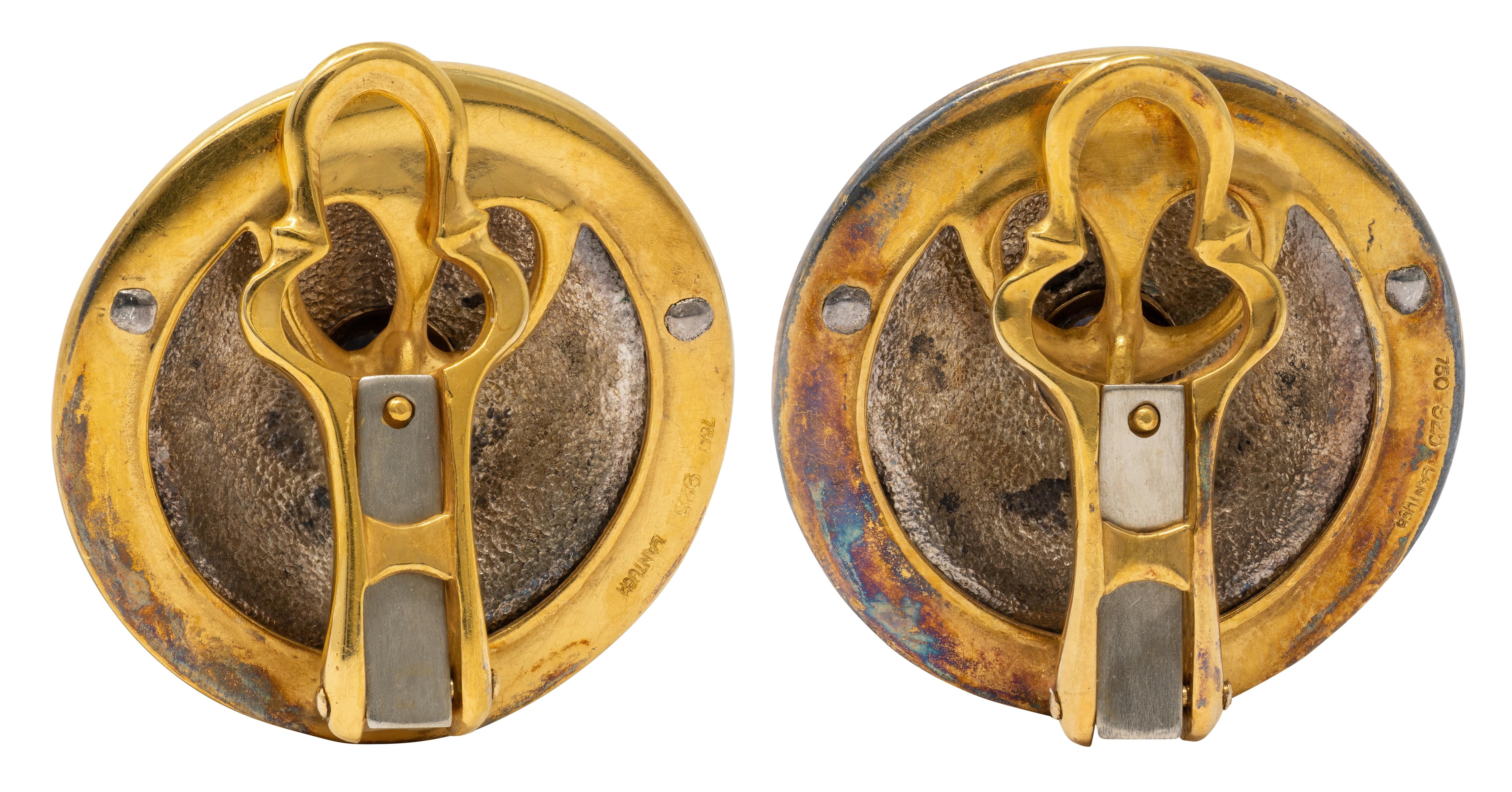 Paul Lantuch Neoclassical Revival Sapphire 18 K Gold Silver Leaf Earrings