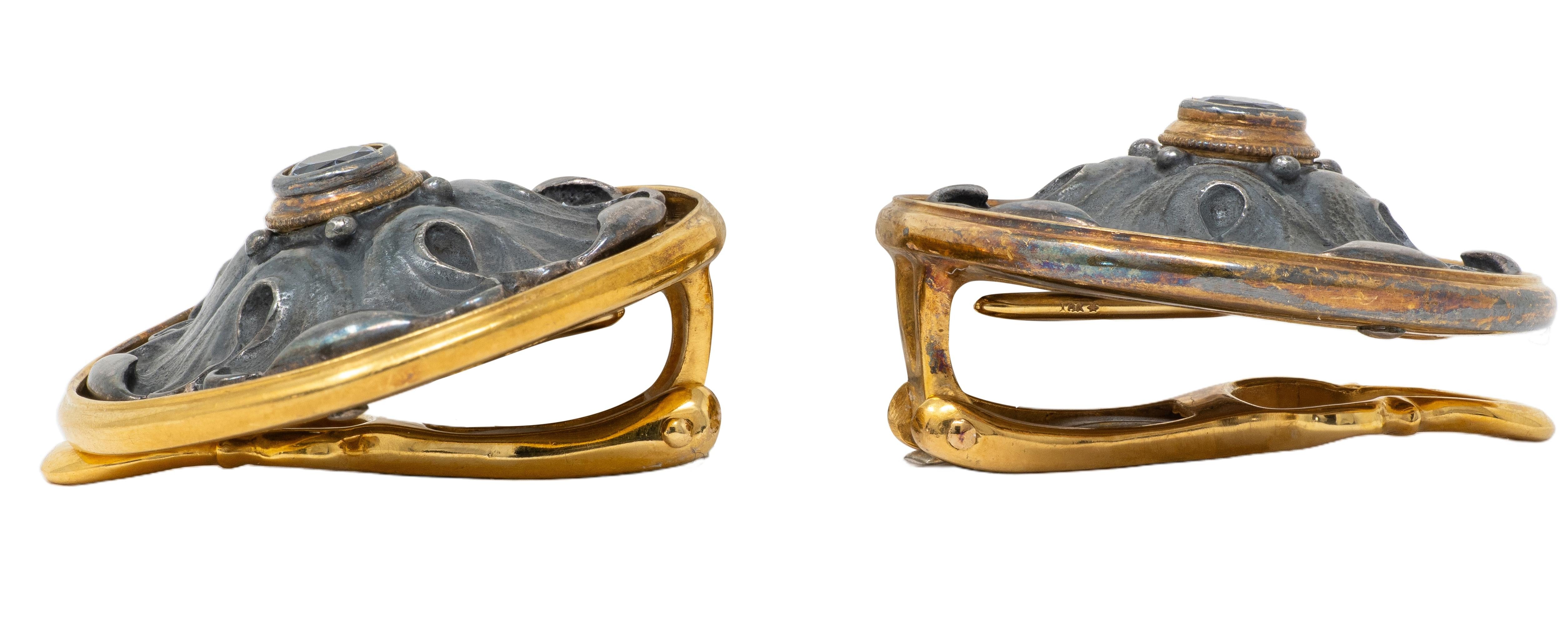 Paul Lantuch Neoclassical Revival Sapphire 18 K Gold Silver Leaf Earrings