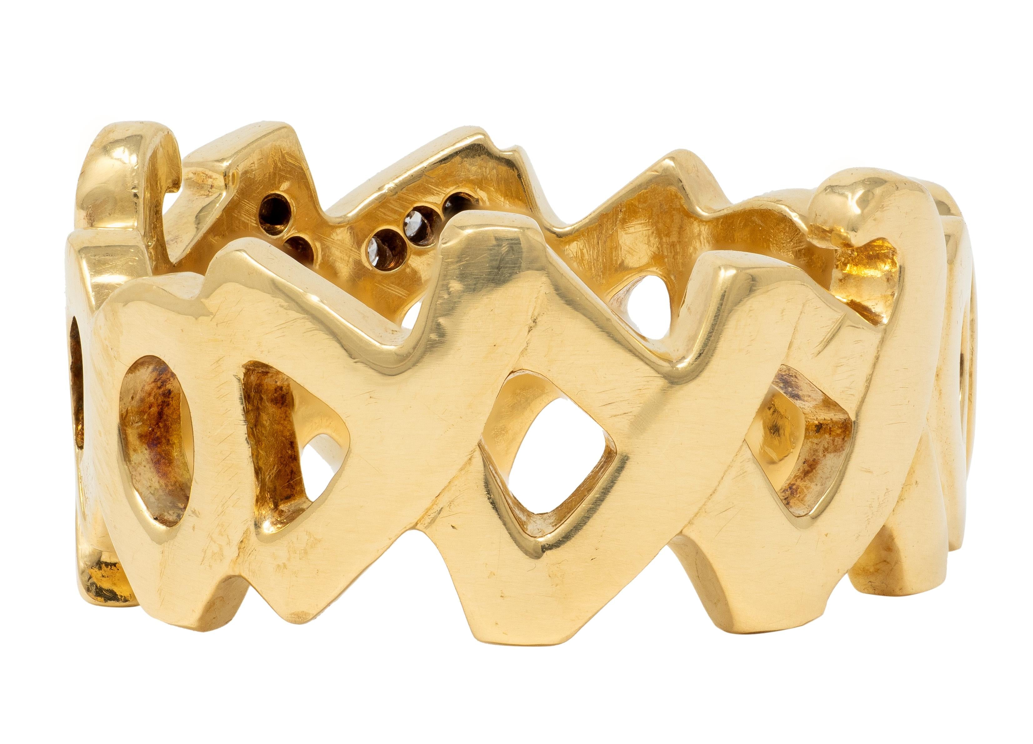 Tiffany & Co. Paloma Picasso 1980's Diamond 18 K Vintage Graffiti XO Band Ring