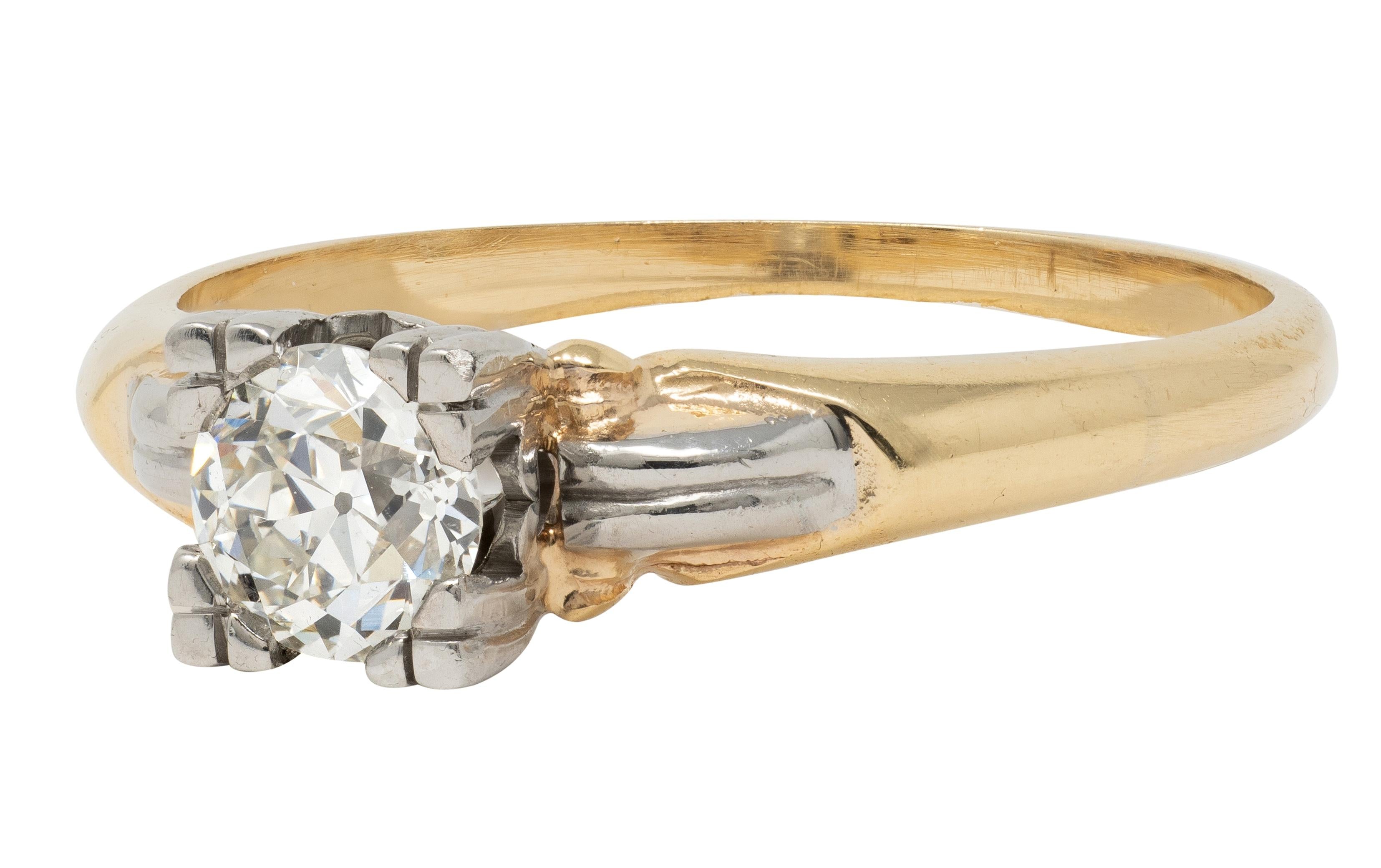 Retro 0.43 CT Diamond 14 Karat Gold Vintage Heart Solitaire Engagement Ring