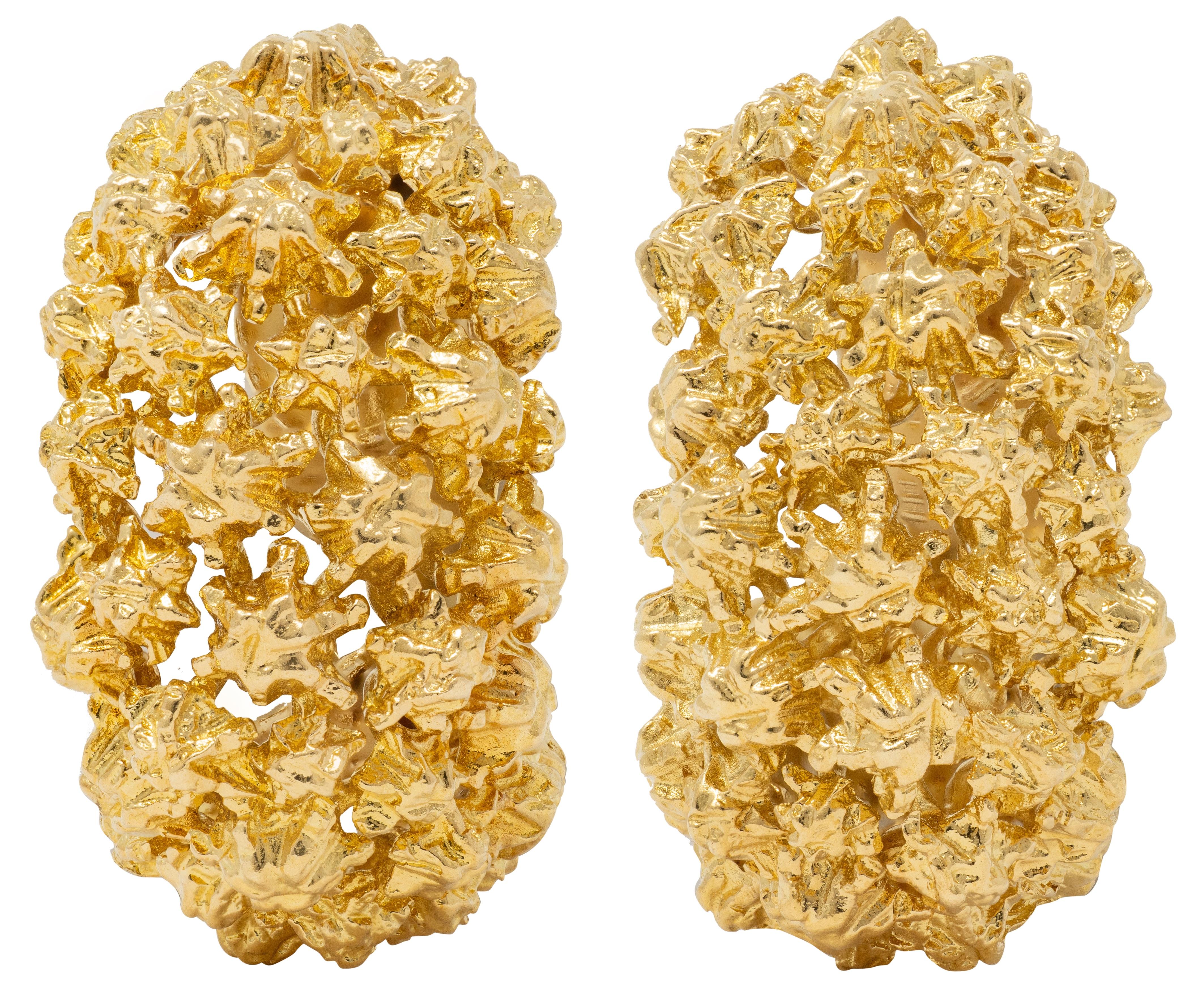 Tiffany & Co. 1960's 18 Karat Yellow Gold Vintage Brutalist J-Hoop Earrings