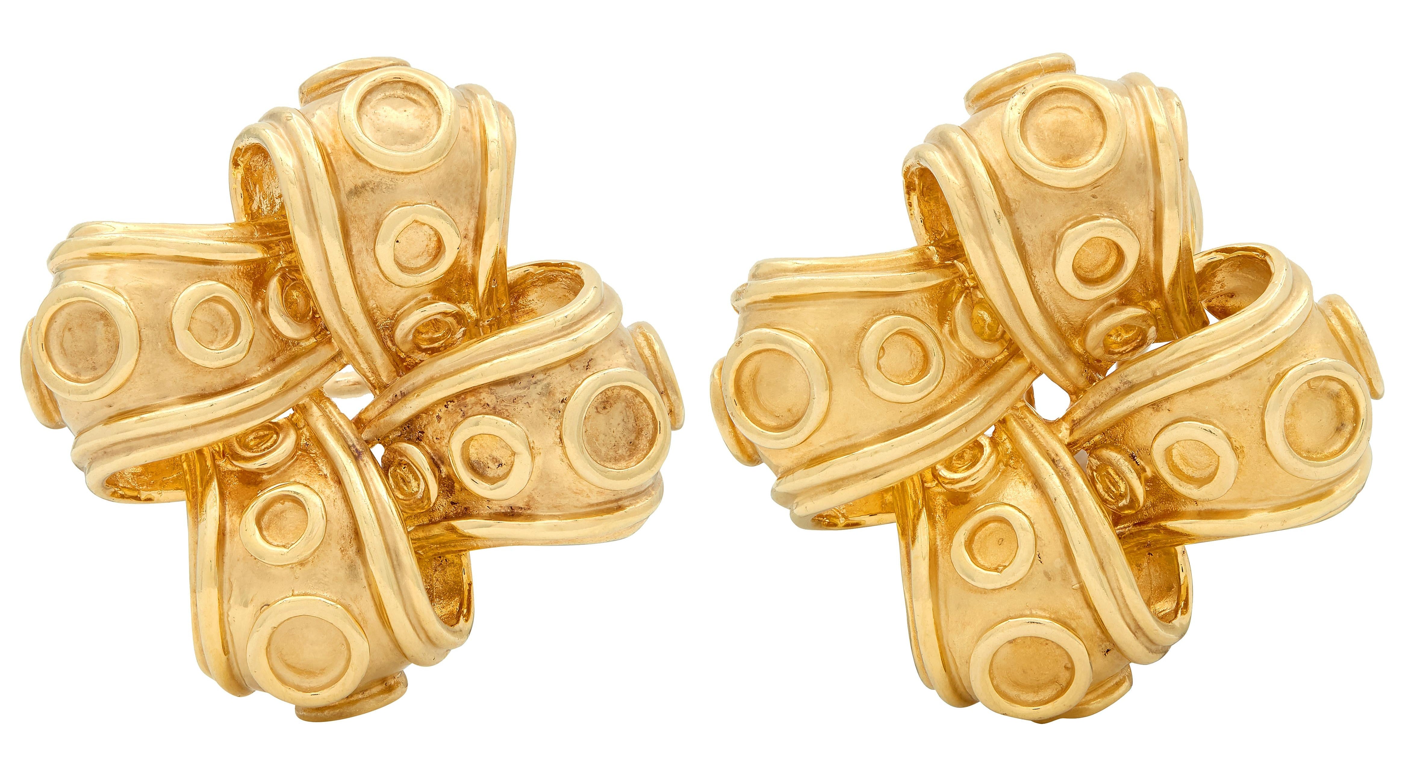 Tiffany & Co. 1990's 18 Karat Yellow Gold Vintage Ribbon Knot Earrings