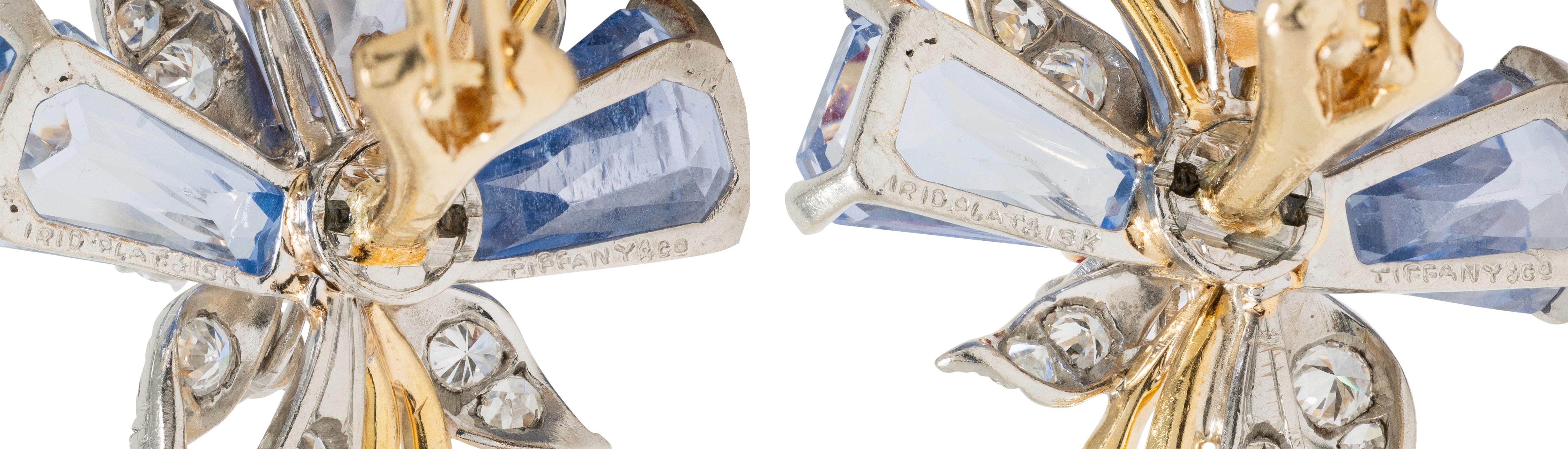 Tiffany & Co. Retro Sapphire Ruby Diamond 18K Gold Vintage Floral Spray Earrings