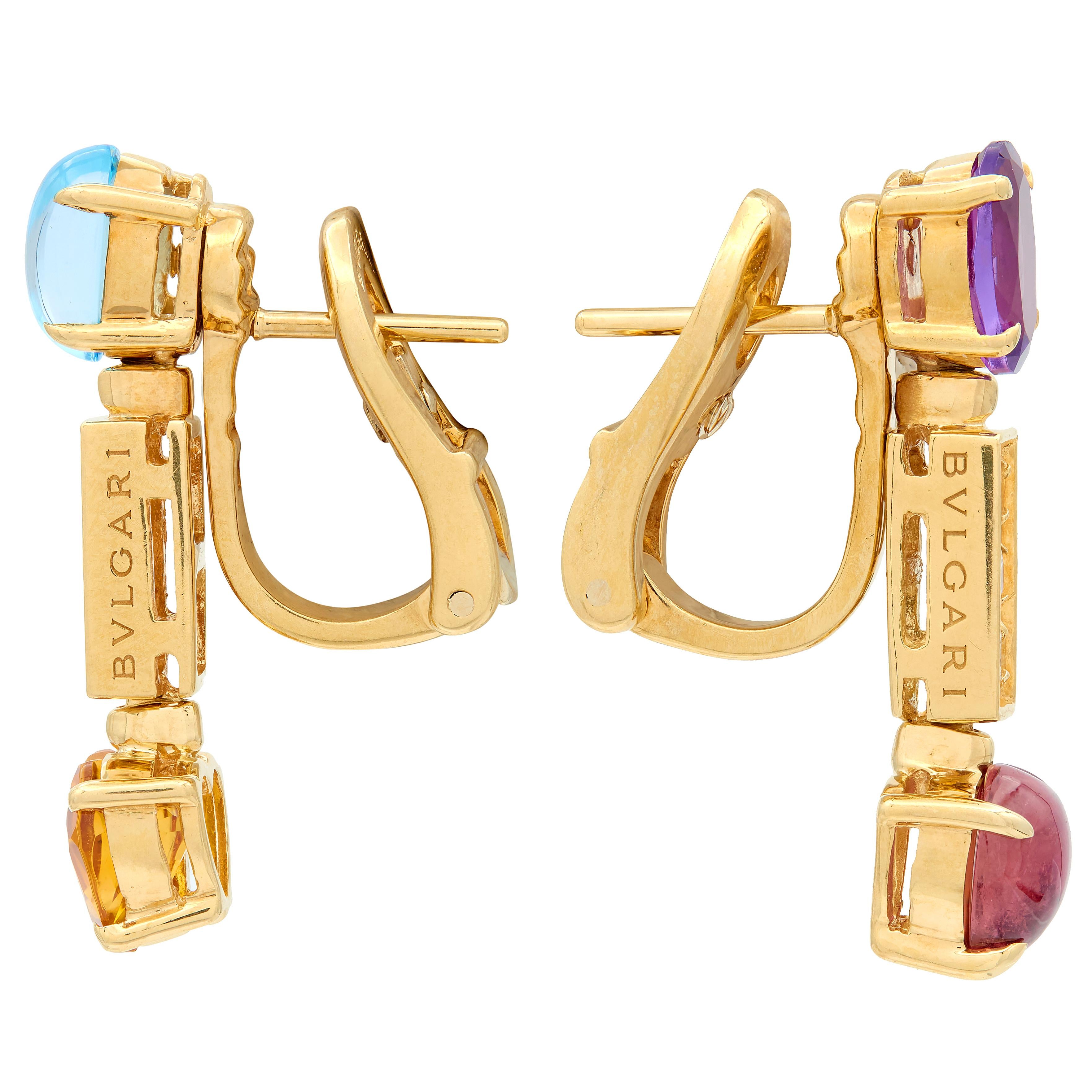 Bulgari Diamond Multi-Gem 18 Karat Yellow Gold Allegra Drop Earrings