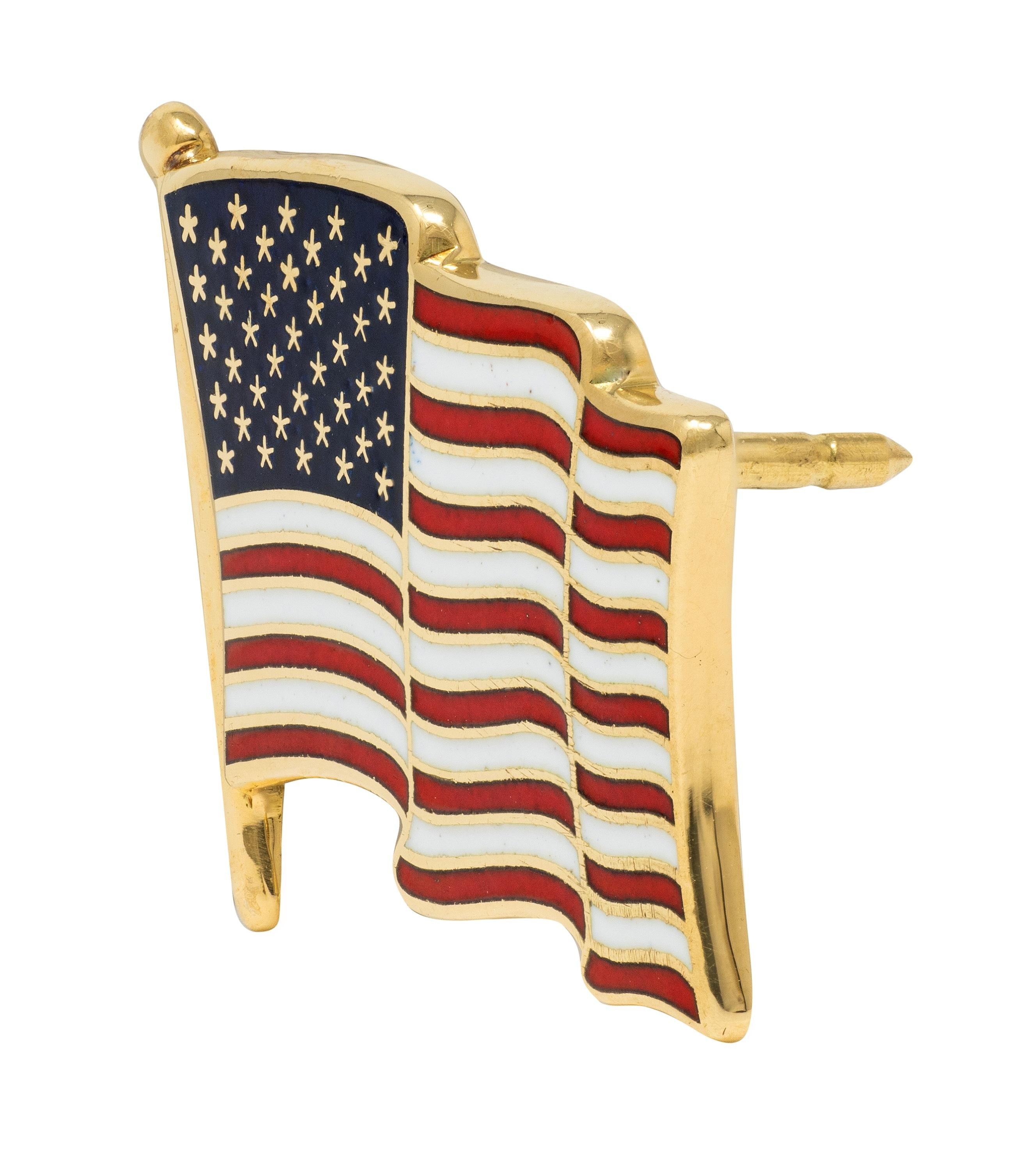 Cartier 9/11 Enamel 18K Yellow Gold Vintage American Flag Memorial Pin Brooch