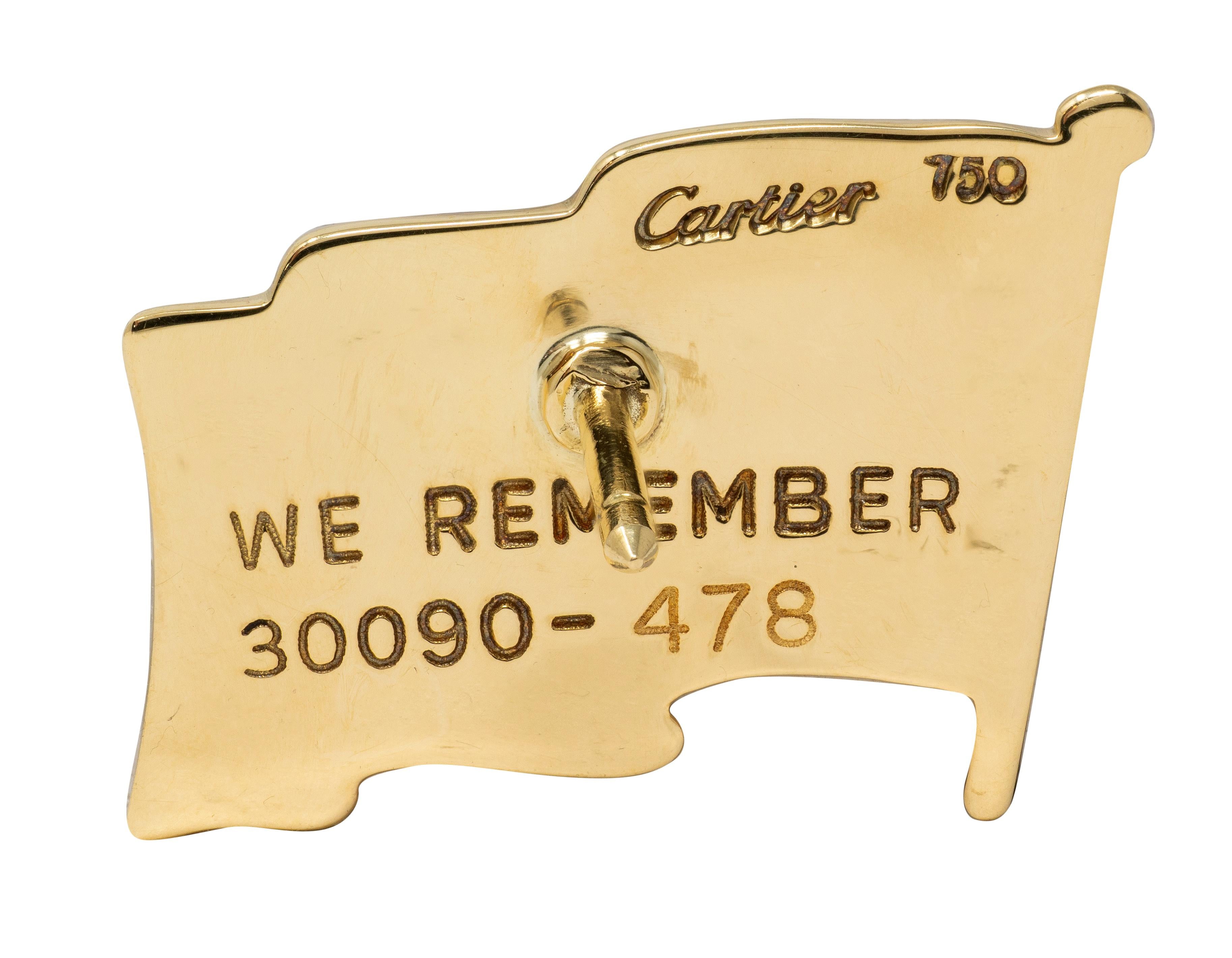 Cartier 9/11 Enamel 18K Yellow Gold Vintage American Flag Memorial Pin Brooch