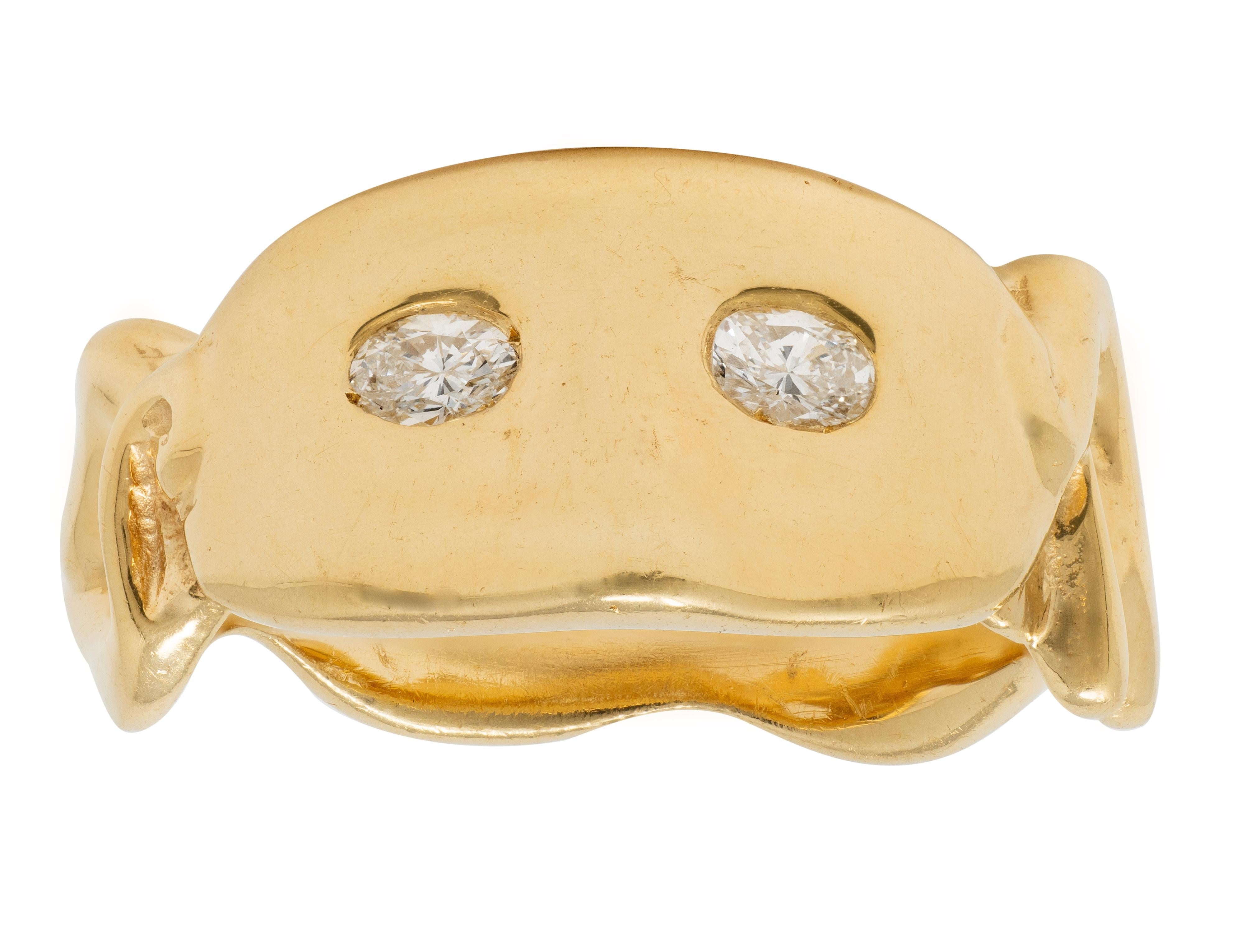 Vintage 14 Karat Yellow Gold Diamond Masquerade Mask Ribbon Ring