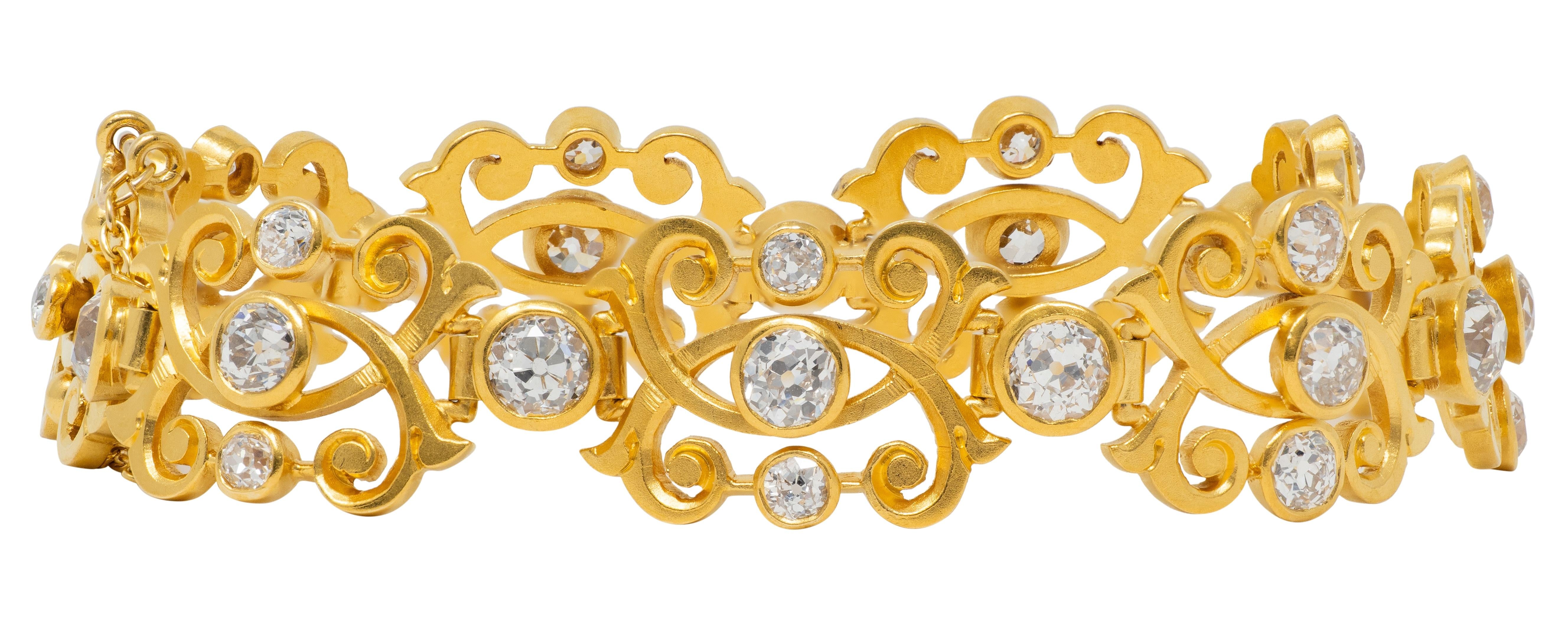 Art Nouveau 6.50 CTW Diamond 18K Yellow Gold Antique Scrolling Link Bracelet