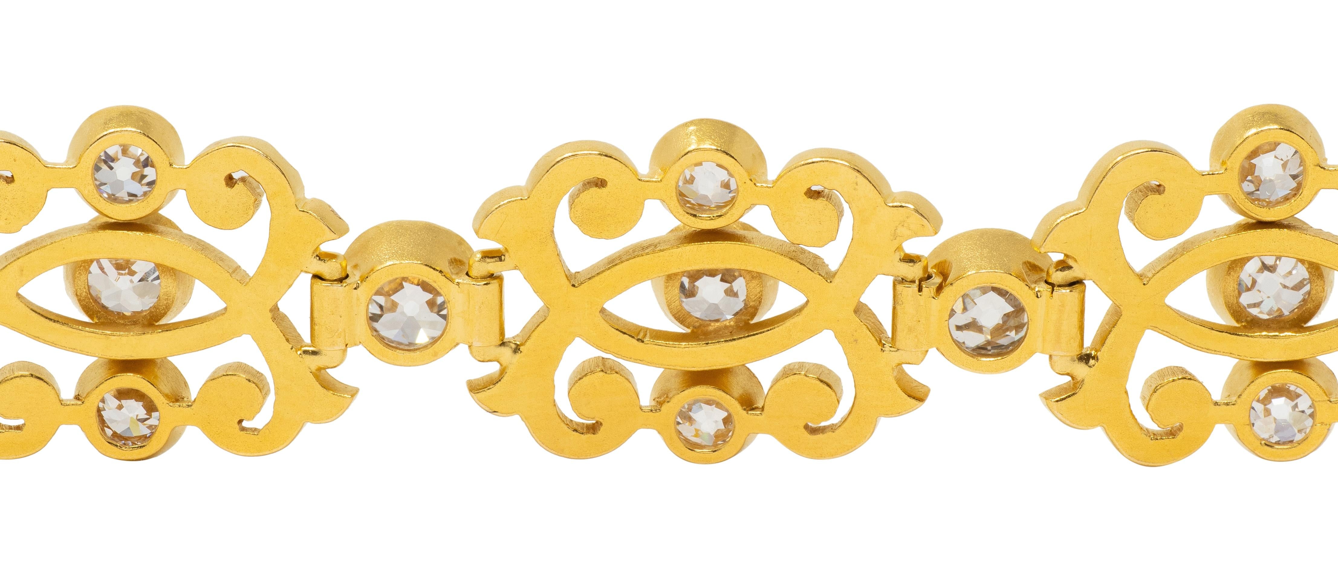Art Nouveau 6.50 CTW Diamond 18K Yellow Gold Antique Scrolling Link Bracelet