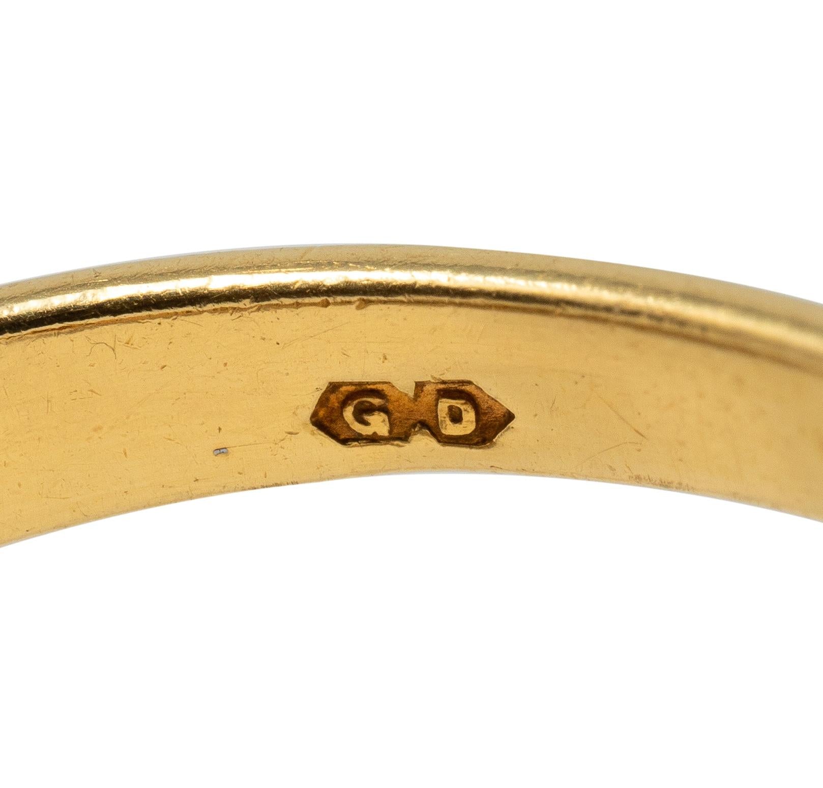 Art Nouveau Opal Diamond 18 Karat Yellow Gold Scrolling Antique Band Ring