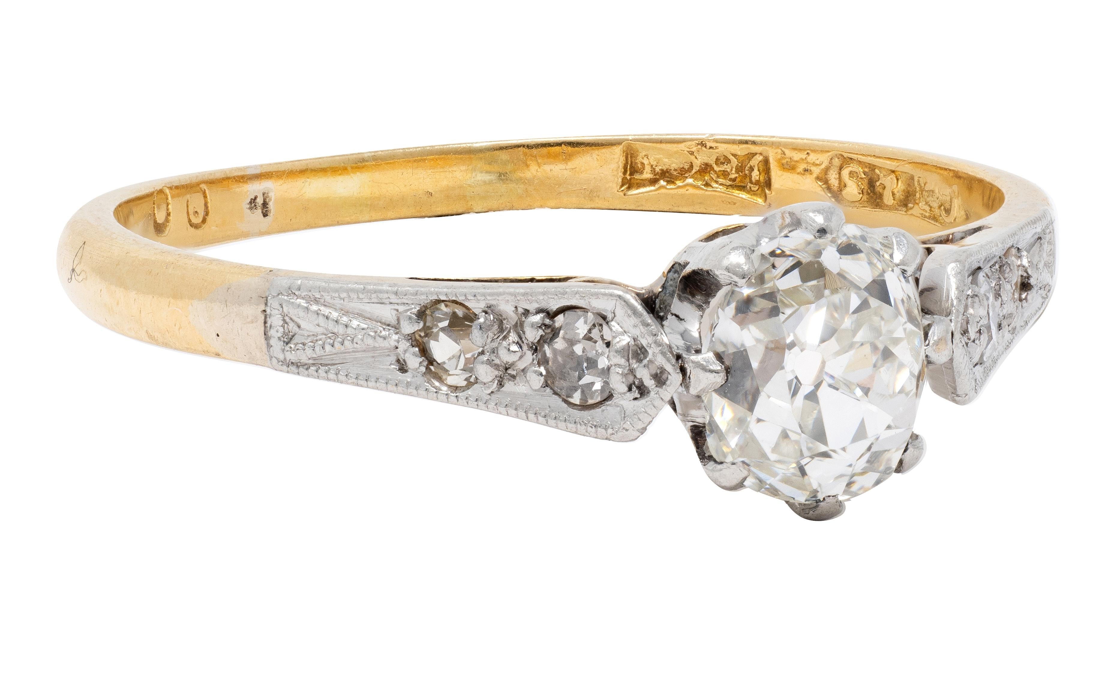 Edwardian 0.62 CTW Old Mine Diamond Platinum 18 K Gold Antique Engagement Ring