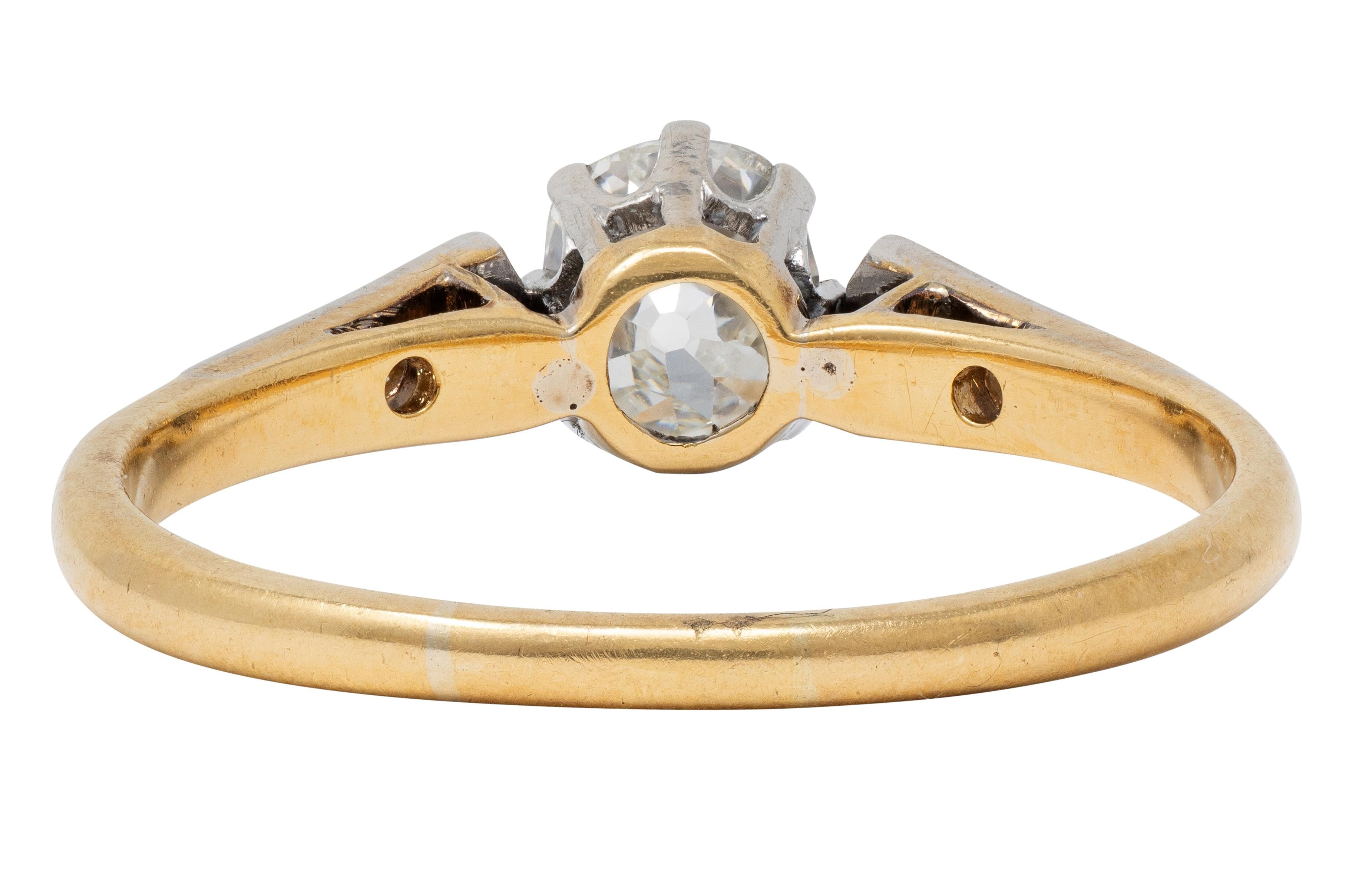 Edwardian 0.62 CTW Old Mine Diamond Platinum 18 K Gold Antique Engagement Ring