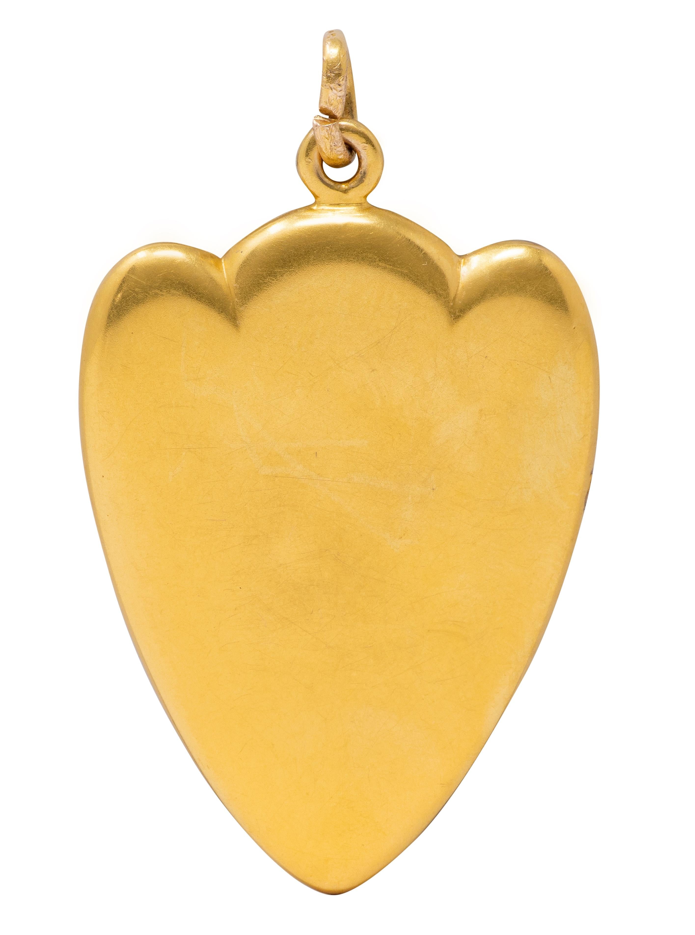 Art Nouveau Ruby Diamond Enamel 14K Yellow Gold Antique Princess Locket Pendant