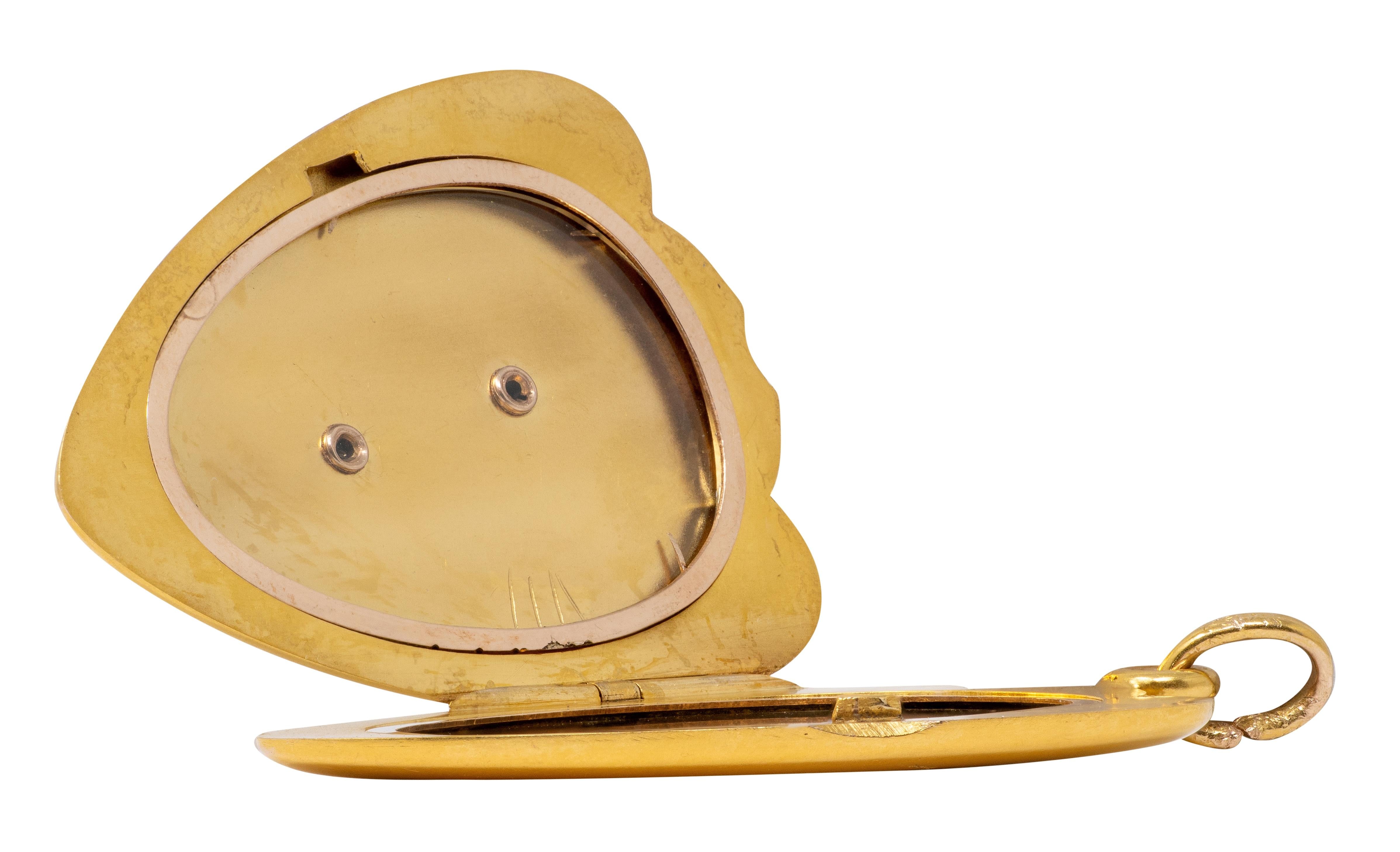 Art Nouveau Ruby Diamond Enamel 14K Yellow Gold Antique Princess Locket Pendant